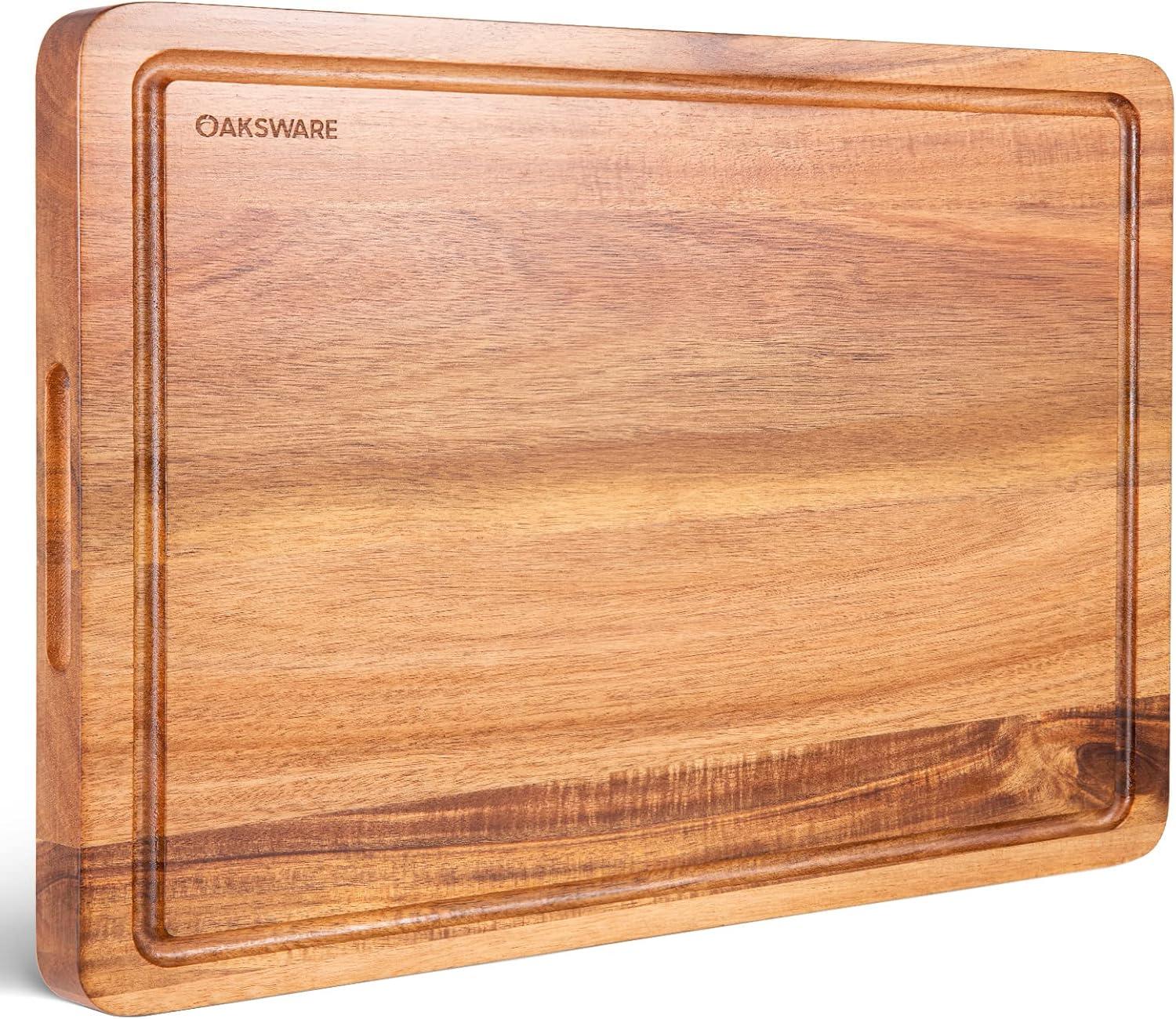 Yiwa 20" x 15" Extra Large Cutting Boards for Kitchen with Side Handles and Juice Groove, 1.5in Thickness Reversible Acacia Board