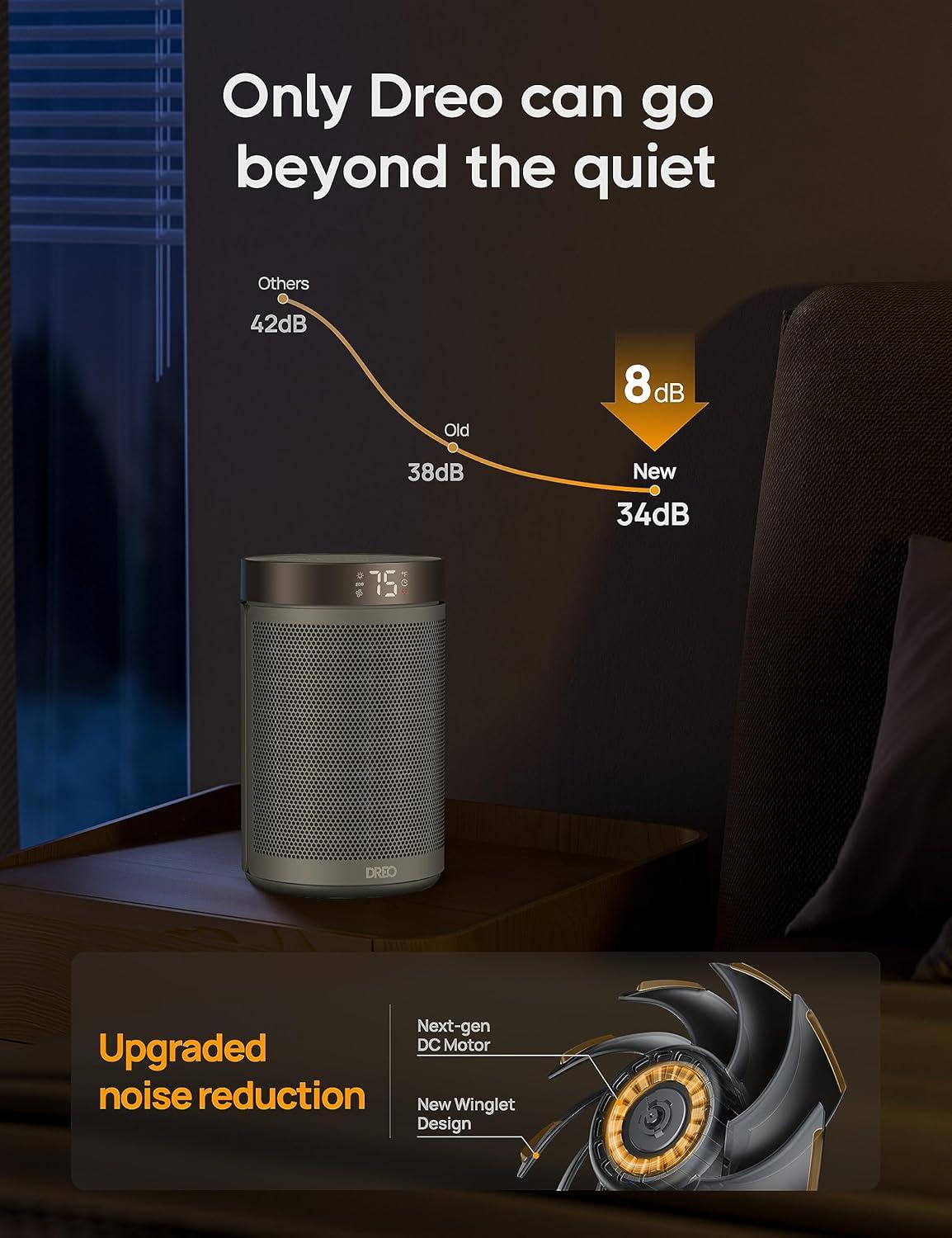 Dreo Space Heaters for Indoor Use, Portable Heater with Thermostat, 1-12H Timer, Eco Mode and Fan Mode, 1500W PTC Ceramic Fast Safety Heat for Office Bedroom Home, White