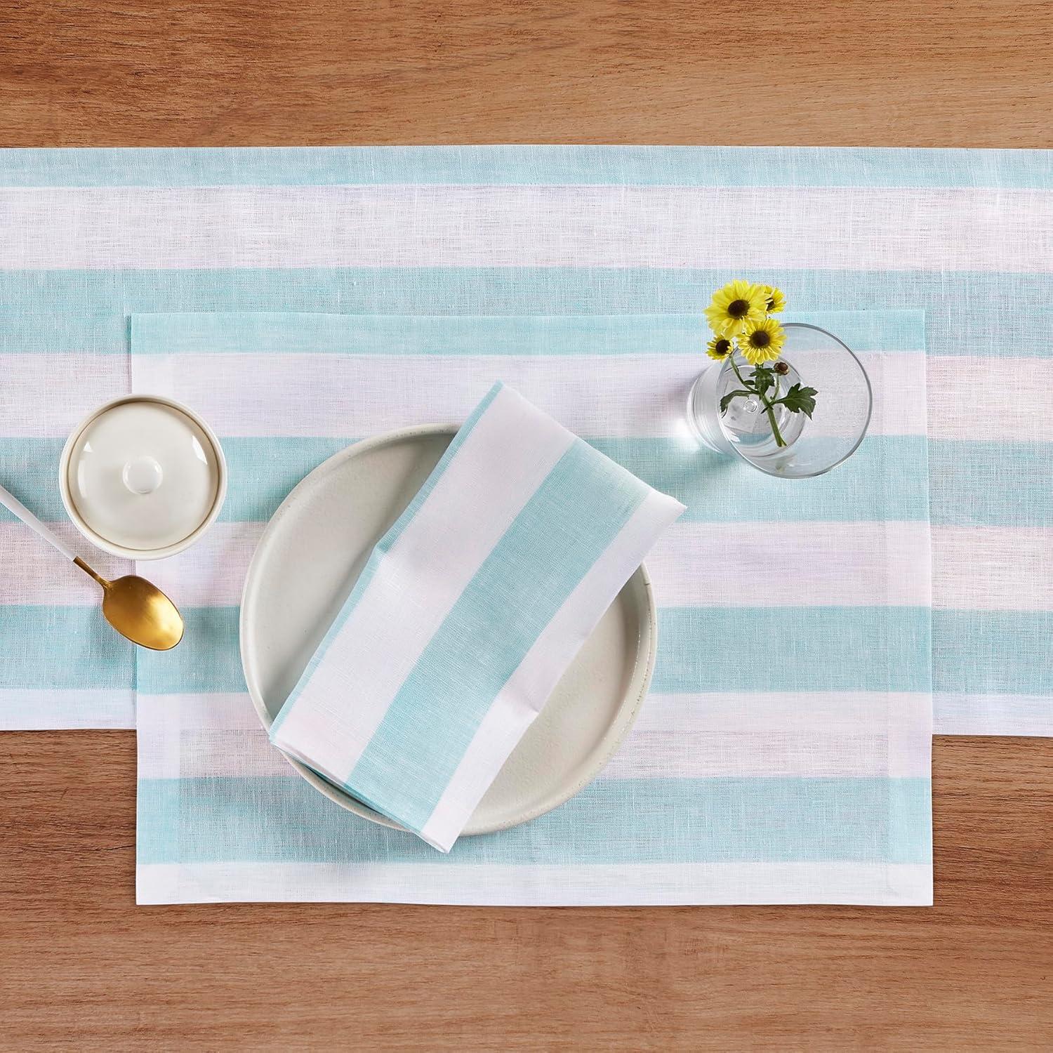 Solino Home Cabana Stripe - 100% Pure Linen Dinner Napkins (Set of 4)