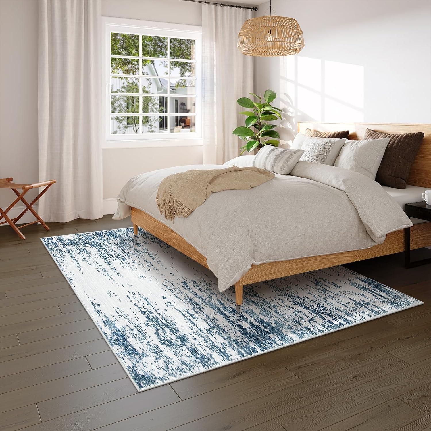 WhizMax 5'x7' Modern Blue Abstract Area Rug Machine Washable Contemporary Rug Soft Foldable Thin Accent Rug Anti-Slip Non-Shedding Floor Carpet