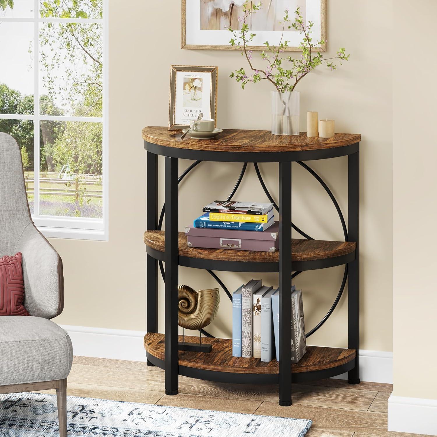 Tribesigns 1pc 3-Tier Semi Round End Table, Half Moon Accent Table