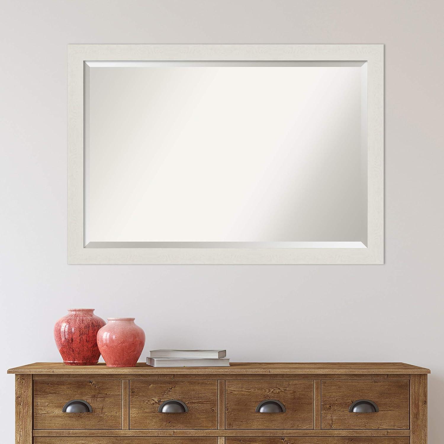 39" x 27" Rustic Plank White Framed Bathroom Vanity Wall Mirror - Amanti Art: Wall Mounted, Includes Hardware