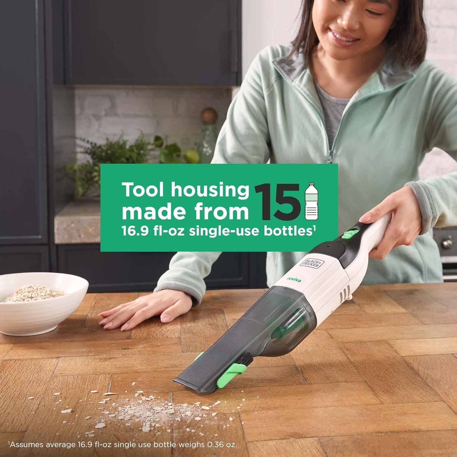 BLACK+DECKER Reviva 8V MAX* Cordless Hand Vacuum with Charger, Filter and Brush Crevice Tool, (REVHV8J40)