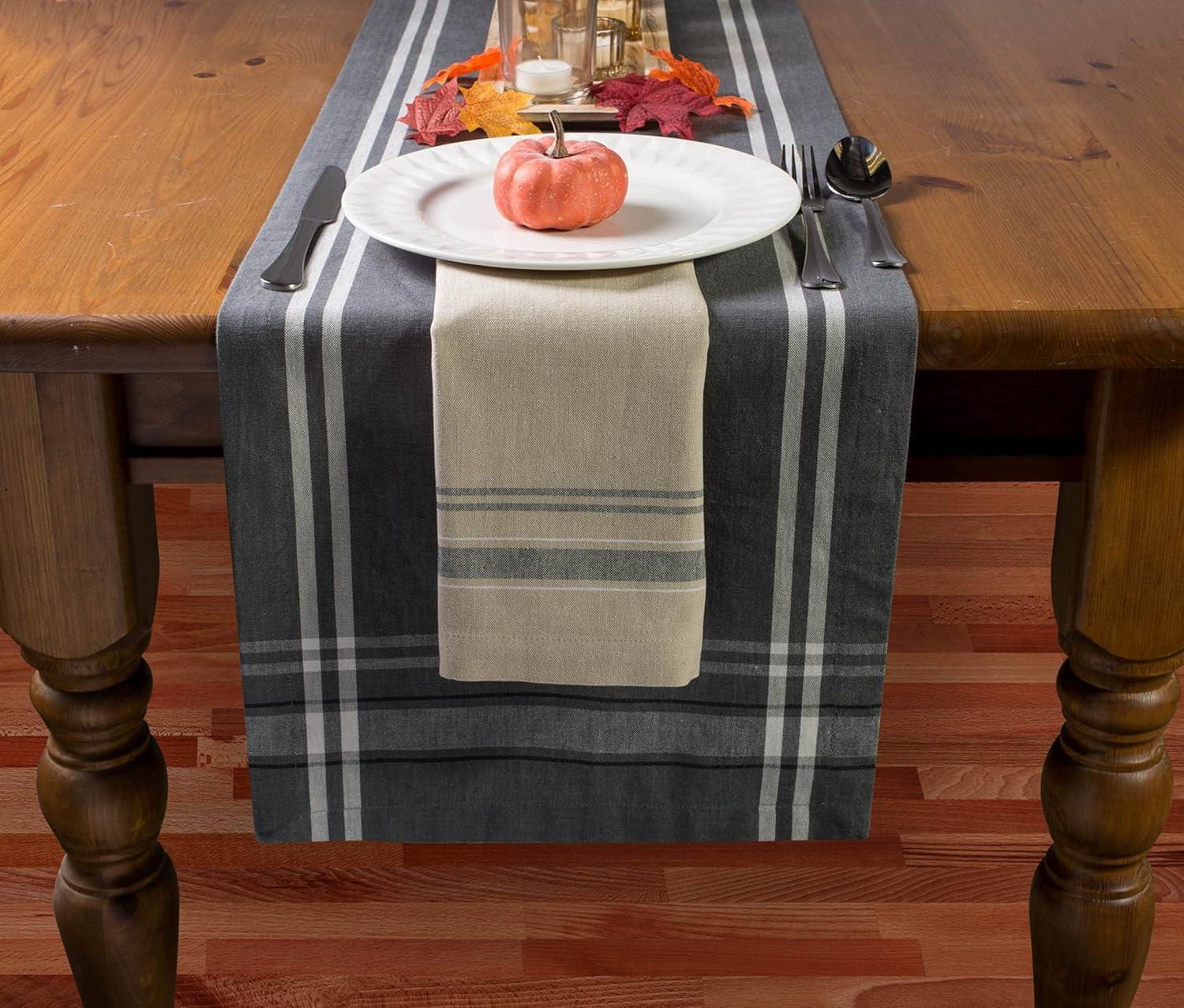 Taupe and Black Cotton Striped Napkin Set, 20x20, 6 Piece