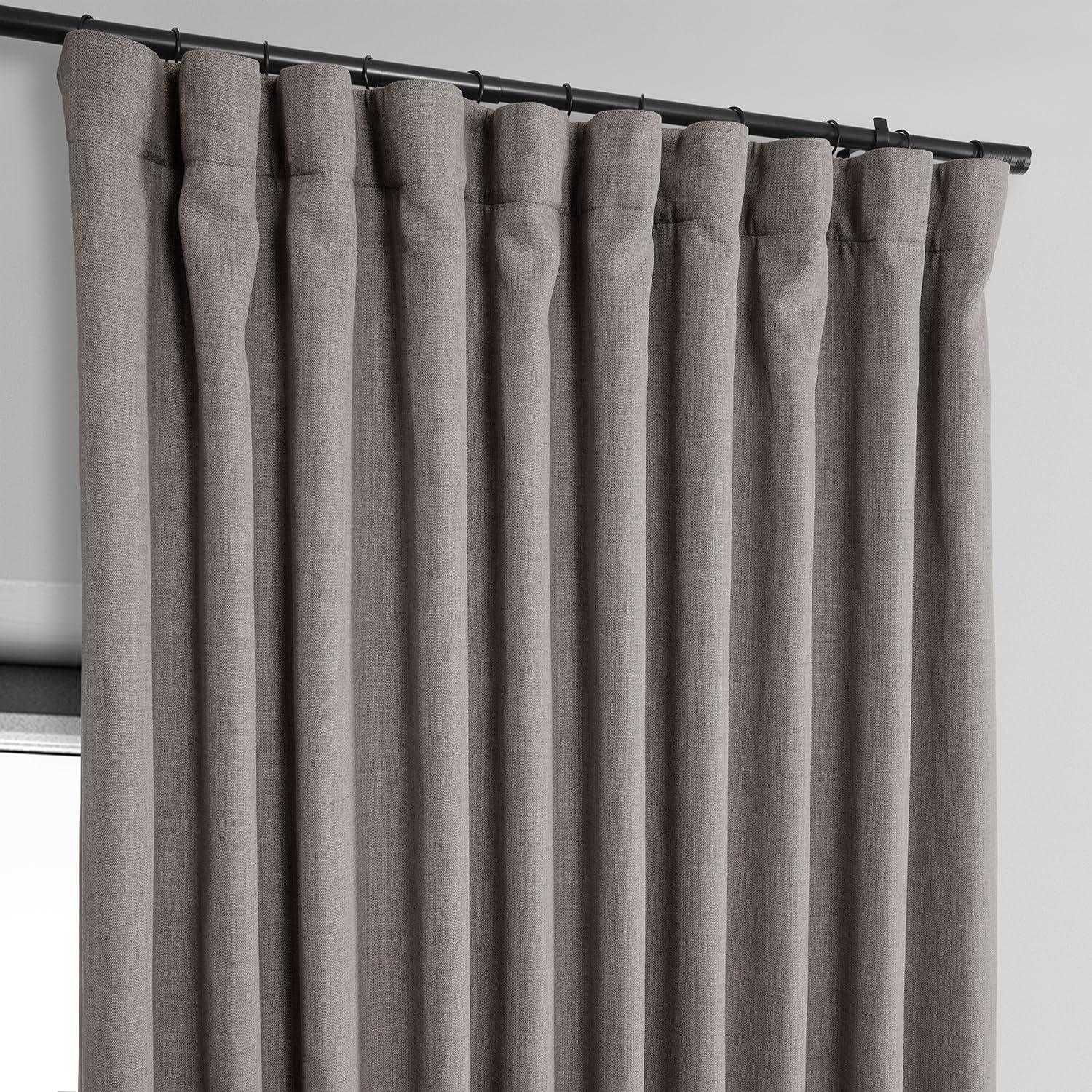 Gray Faux Linen Extra Wide Blackout Curtain Panel