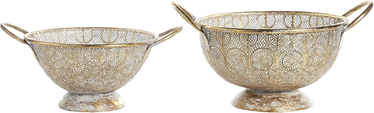 DecMode 21", 19"W Metal Eclectic Decorative Bowl, Gold, 2 - Pieces