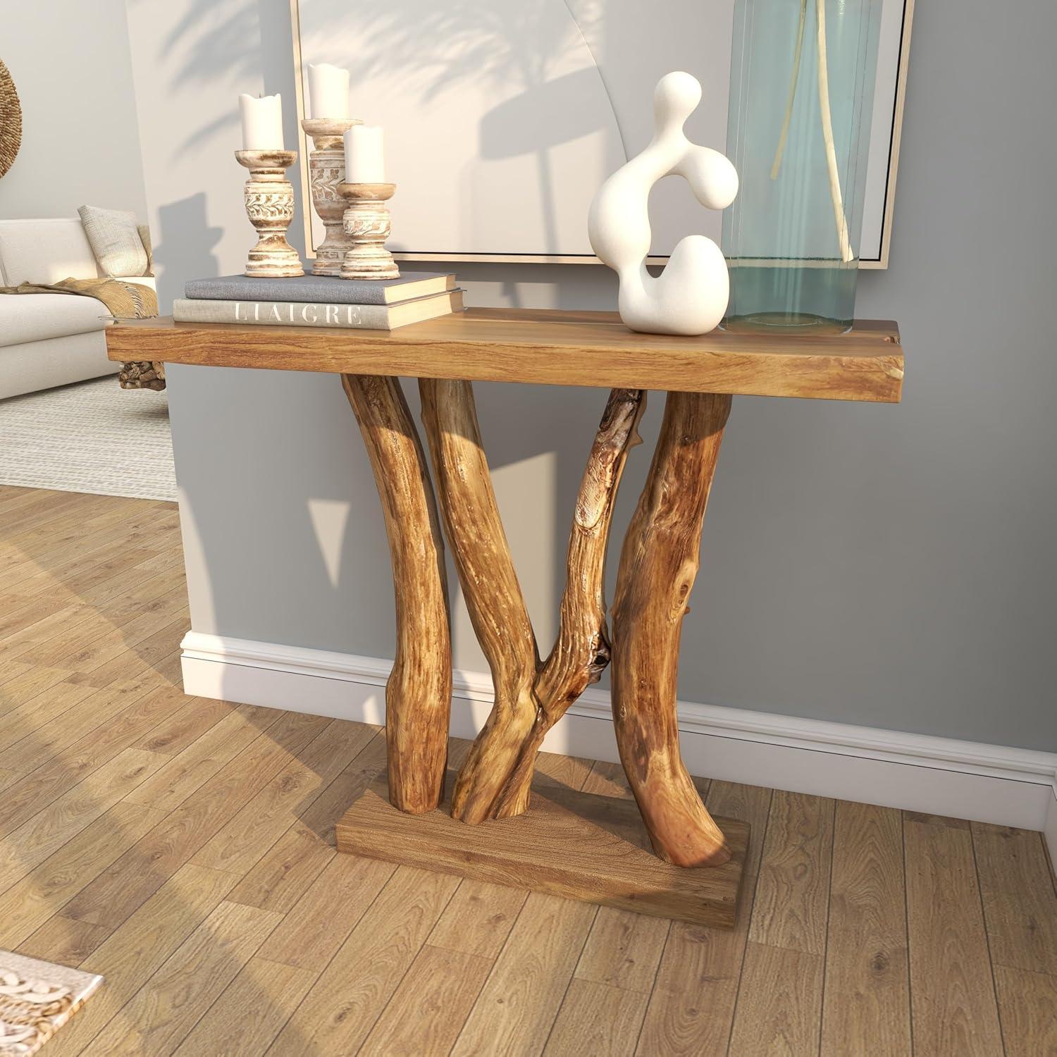 Contemporary Teak Wood Console Table Brown - Olivia & May: Sleek Entryway Furniture, Narrow Design, No Assembly Required