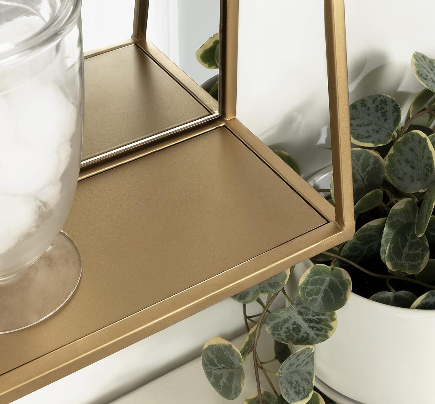 28"x16" Lintz Metal Framed Decorative Wall Mirror with Shelf Gold: Modern Rectangle, No Assembly - Kate & Laurel All Things Decor