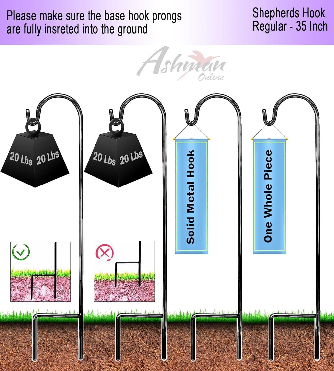 Black Metal 35-Inch Shepherd's Hooks for Garden Decor