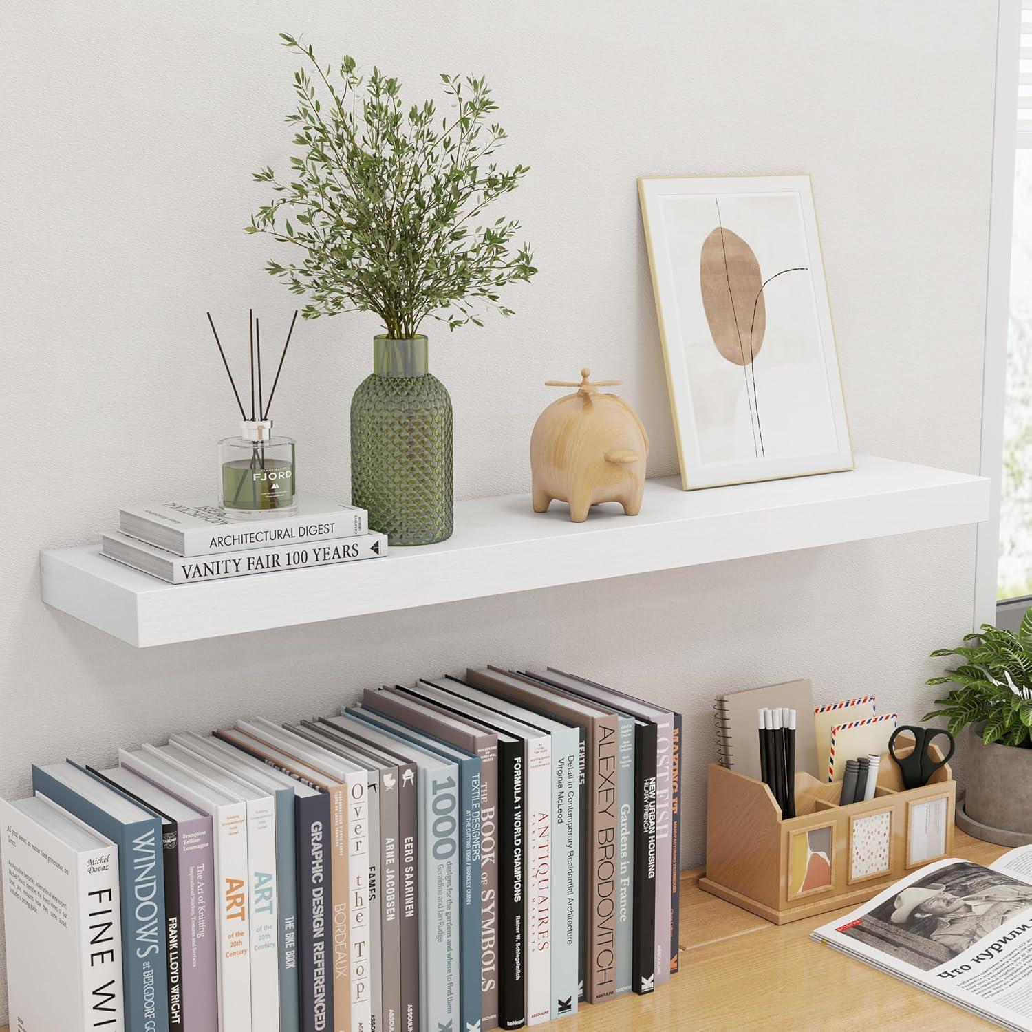 Axeman 36 Inch Solid Wood Wall Shelves Set of 2, Modern Floating Shelves for Wall Storage