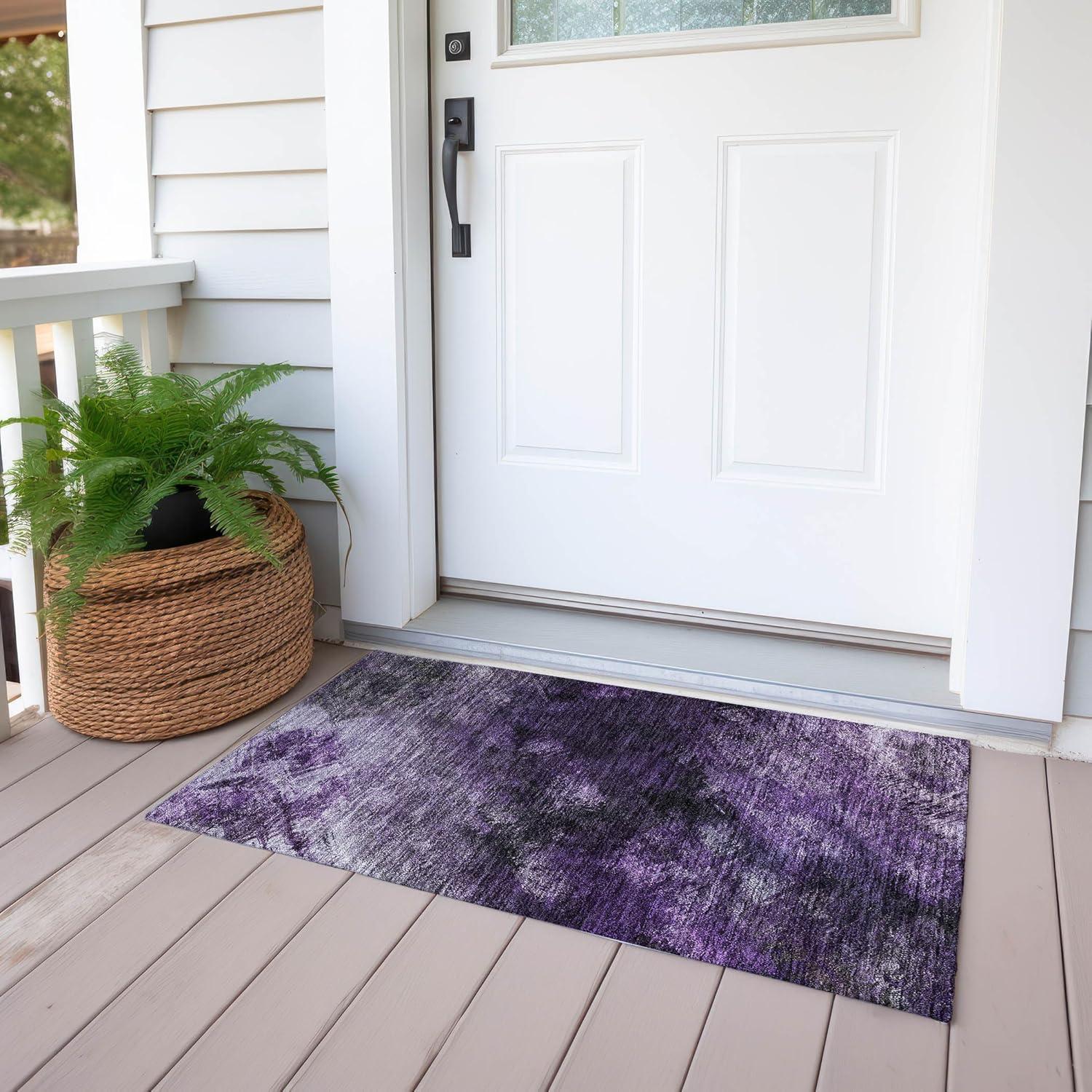 Purple Rectangular Machine-Washable Synthetic Area Rug