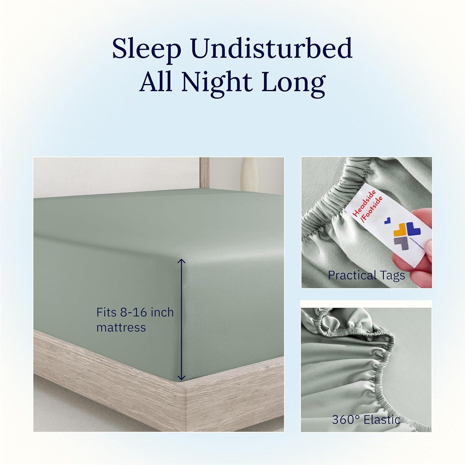 400 Thread Count 100% Cotton Fitted Sheet - California Design Den - Sage Green, King