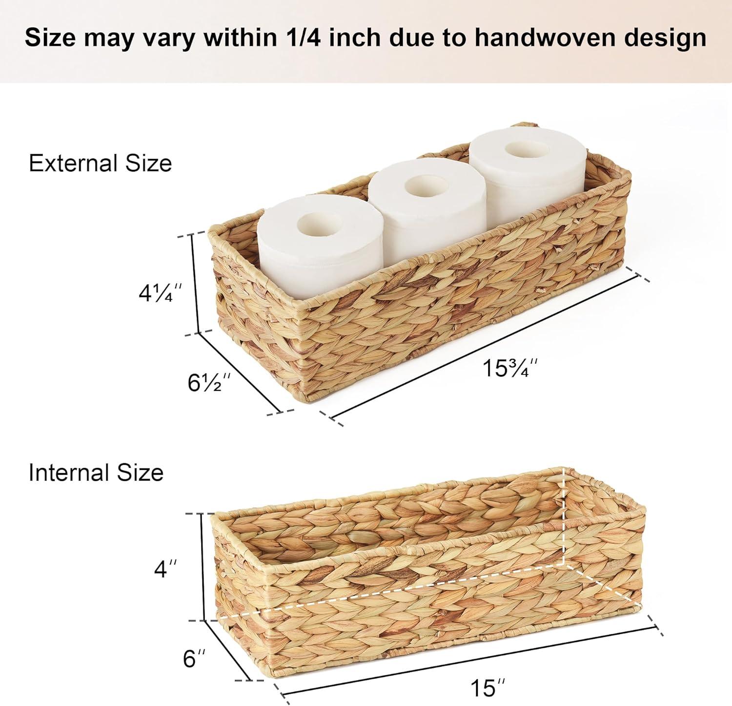 Natural Wicker Water Hyacinth Bathroom Storage Baskets, 2 Pack