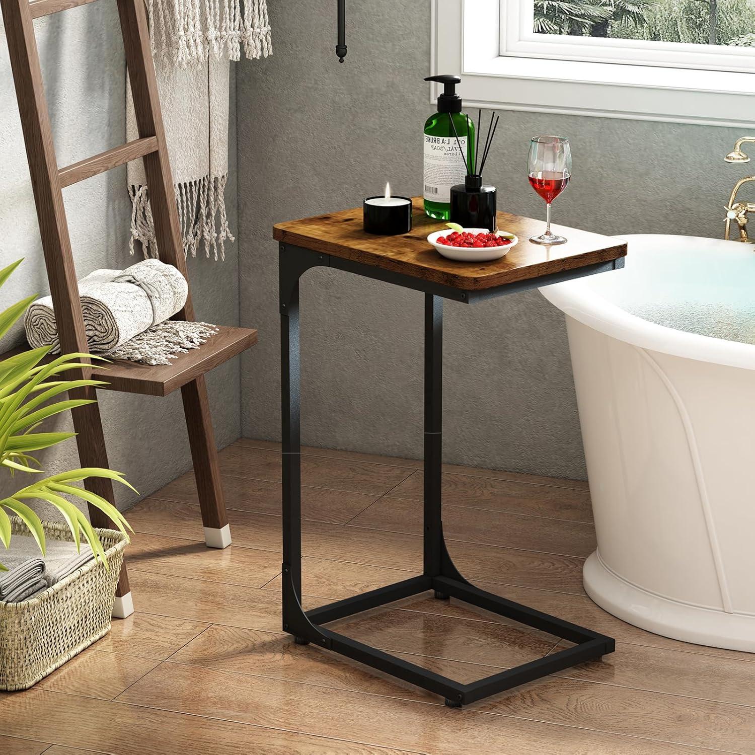 C Table Side Table Set of 2 Living Room Sets C Shaped Couch Tray End Tables Modern, Black and White