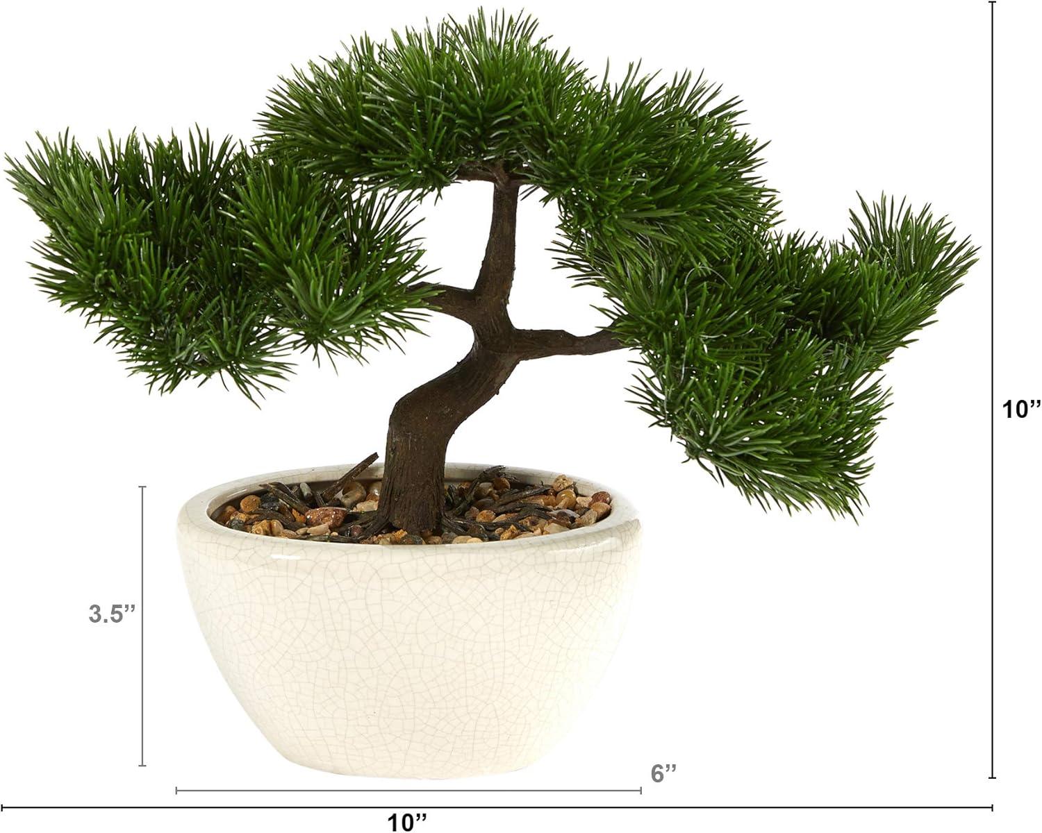 Nearly Natural 10-in Cedar Bonsai Artificial Tree in Decorative Planter