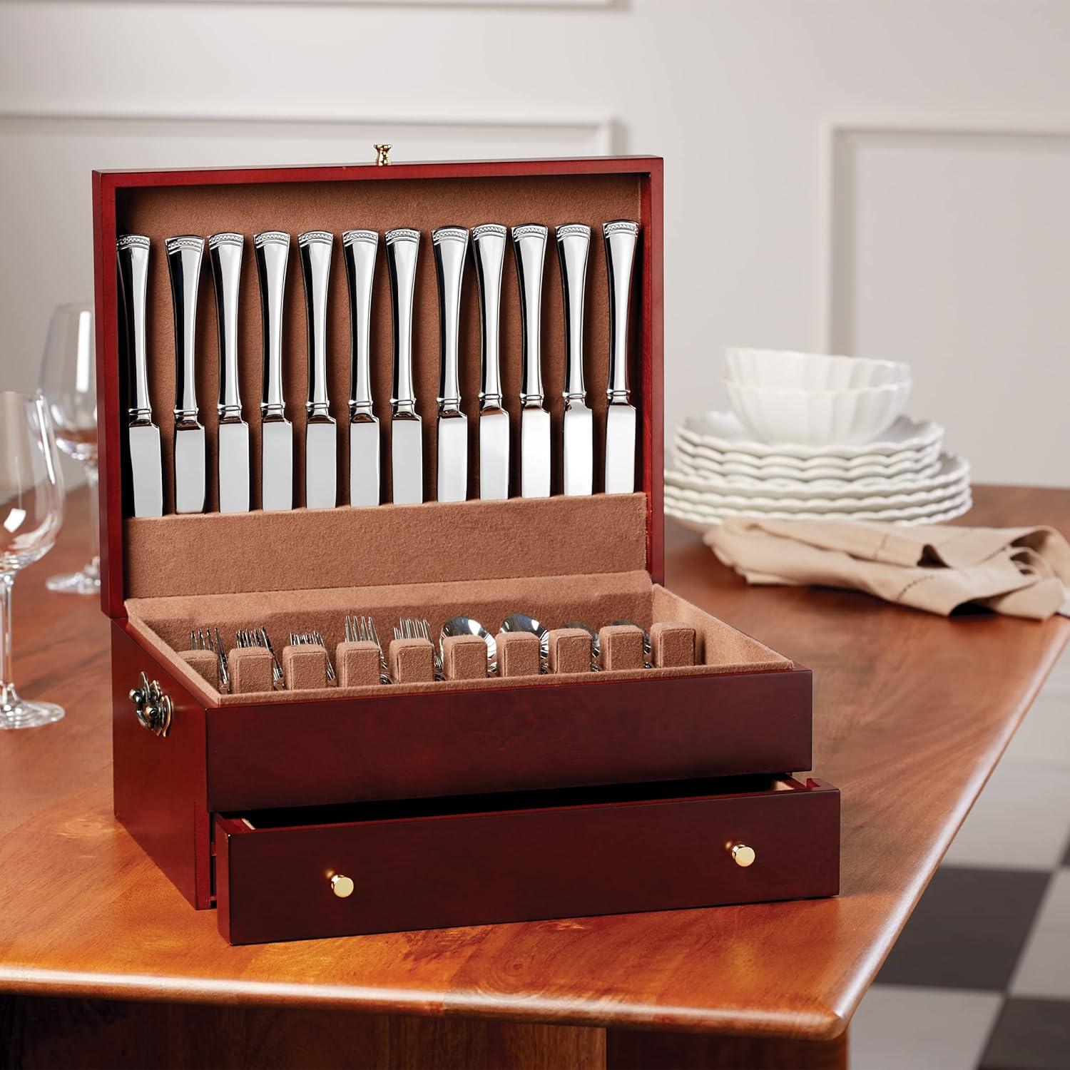 Lenox Mahogany Flatware Chest with Gold Accents