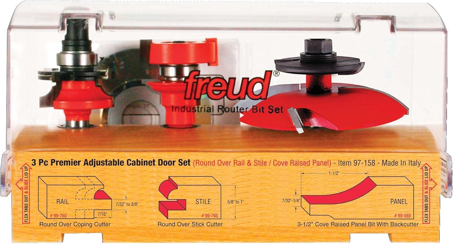 Freud 3-Piece Adjustable Cabinet Door Router Bit Set