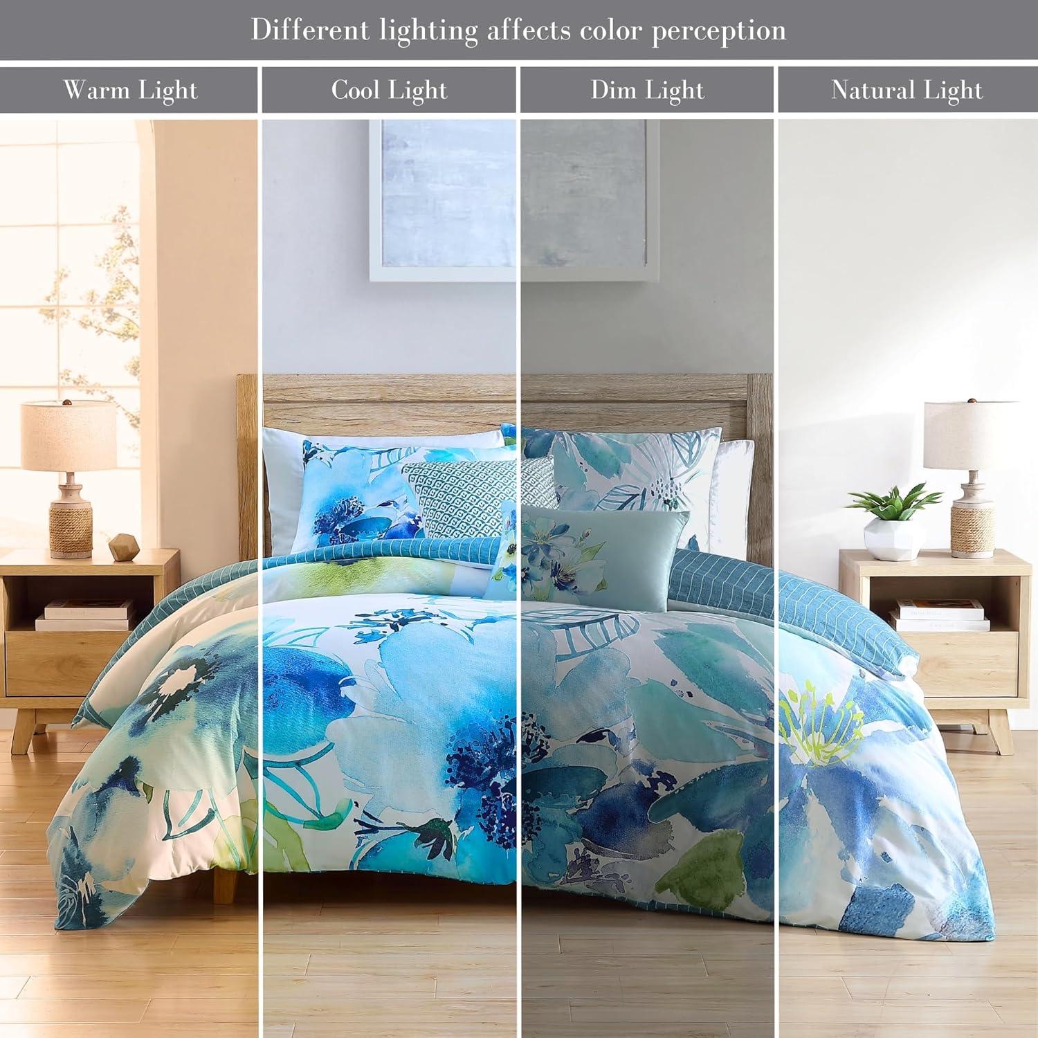 Bebejan Watercolor Blue 100% Cotton Sateen 5 Piece Reversible Comforter Set