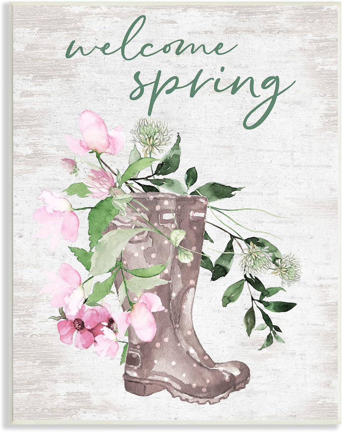 Stupell Industries " Welcome Spring Seasonal Rain Boots Flower Arrangement " by Lettered And Lined
