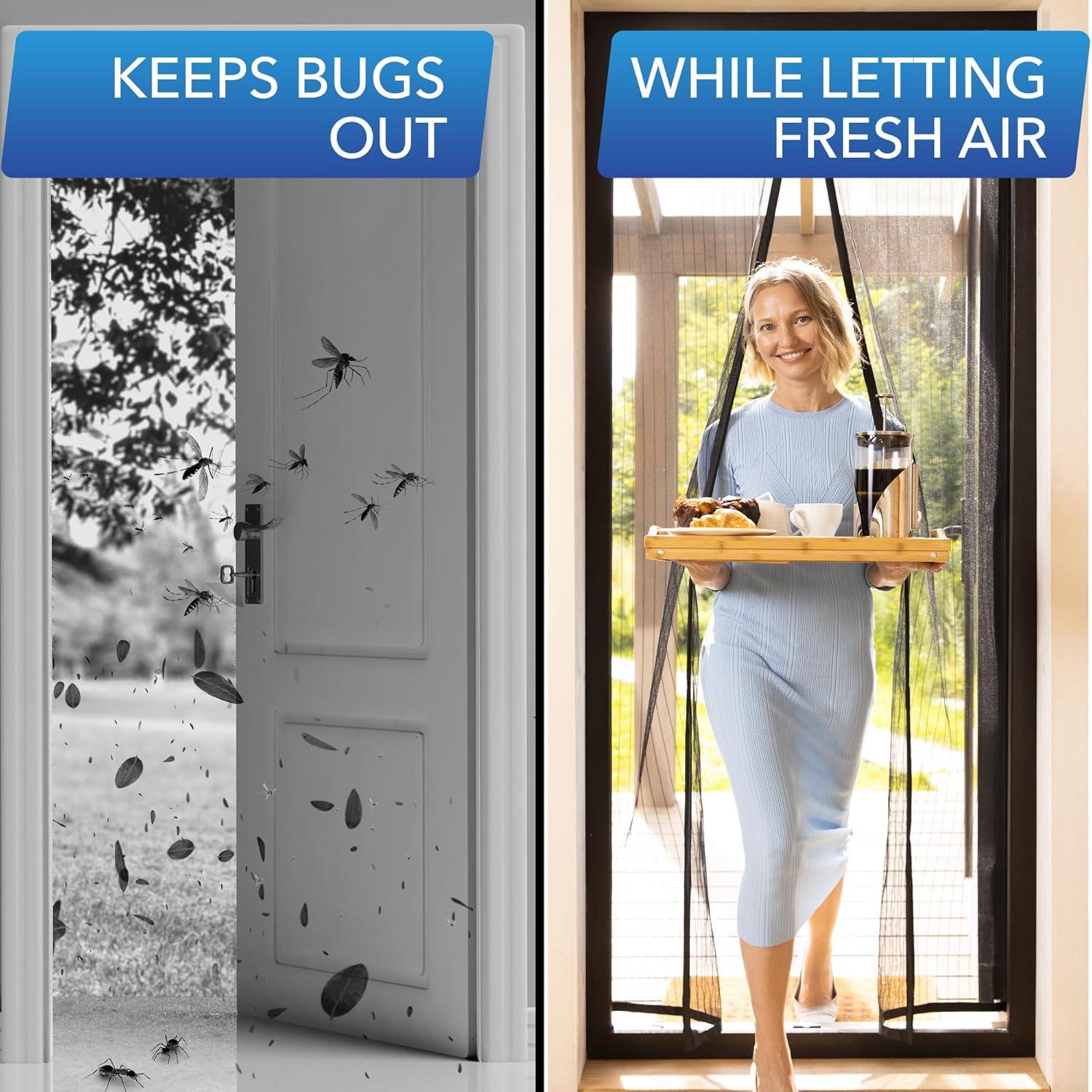 Easy Install Upgraded Magnetic Screen Door Mesh 38”x82” – Strong Magnets, Pet Tested, Keeps Bugs Out