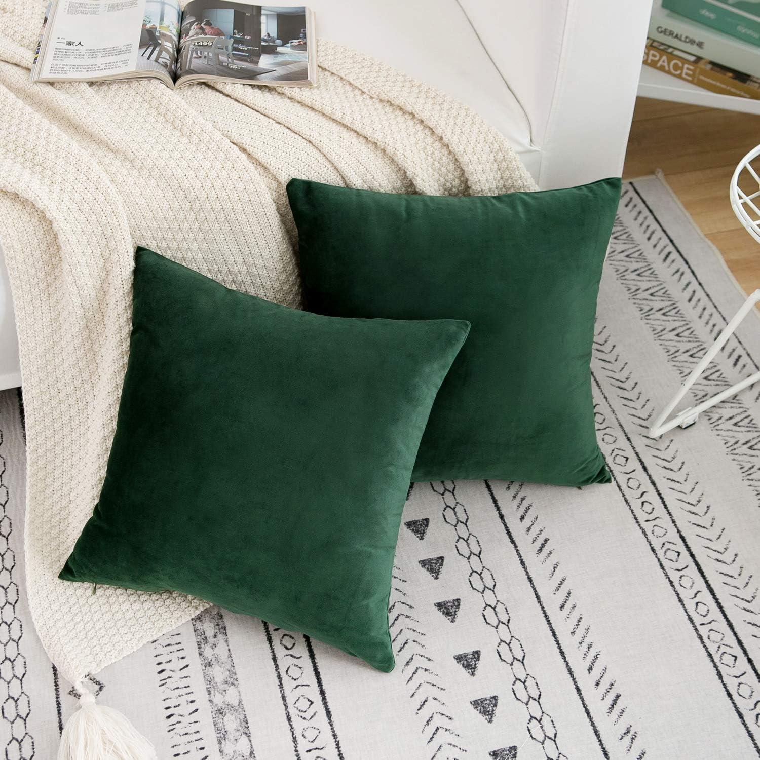 Dark Green Throw Pillow Cover 18" x 18", Set of 2