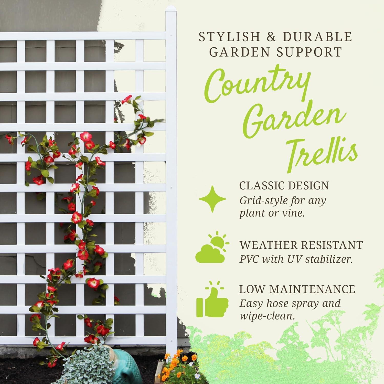 Dura-Trel Country Garden 35"x66"Indoor/Outdoor Garden Trellis Plant Support for Vines & Climbing Plants, Flowers, & Vegetables w/Ground Anchors, White