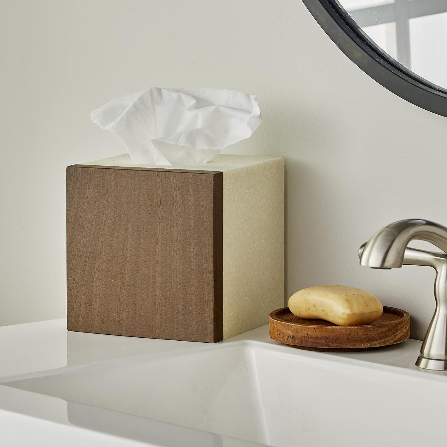 Modern Brown and White Resin Tissue Box Cover