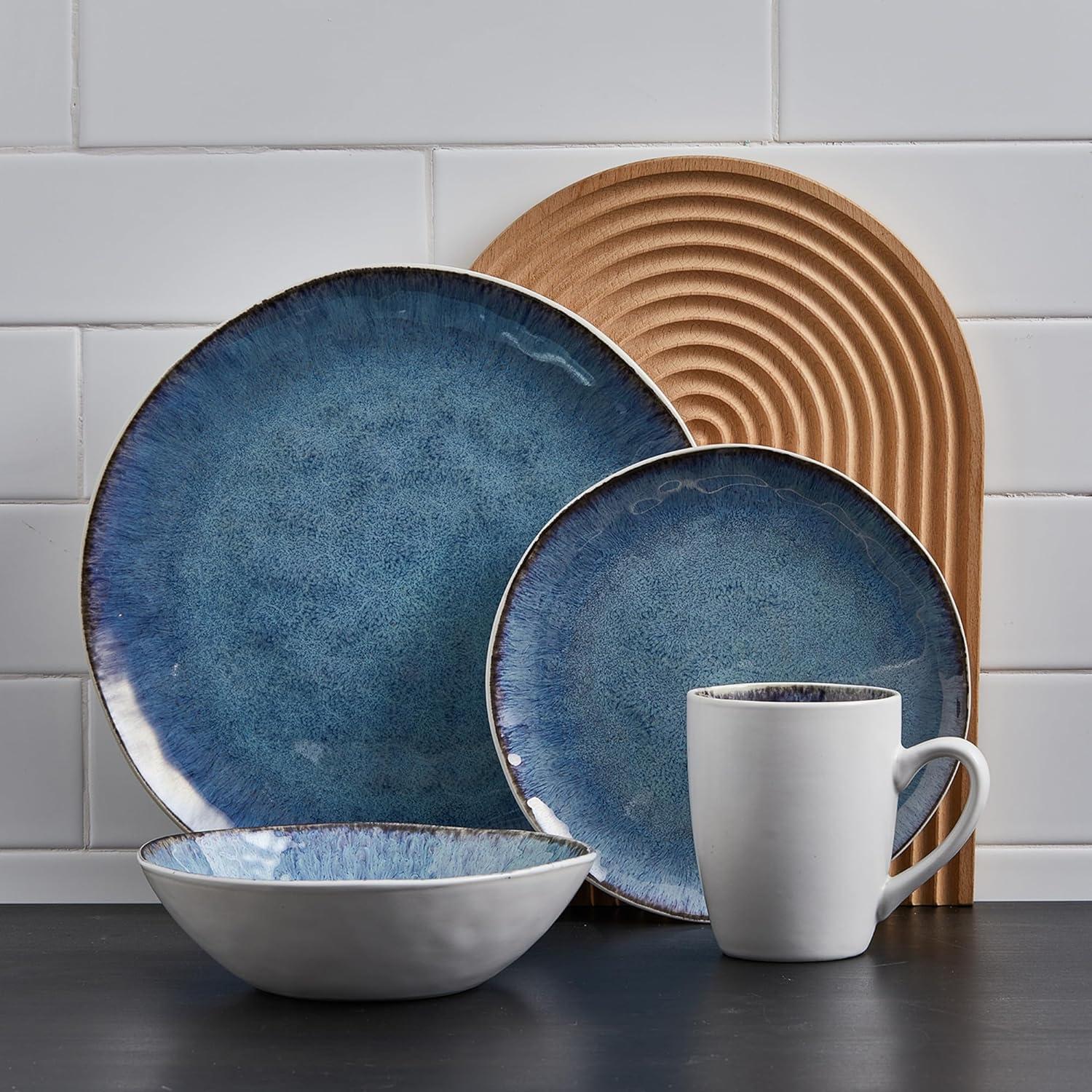 Blue and White Ceramic 32-Piece Dinnerware Set for 8