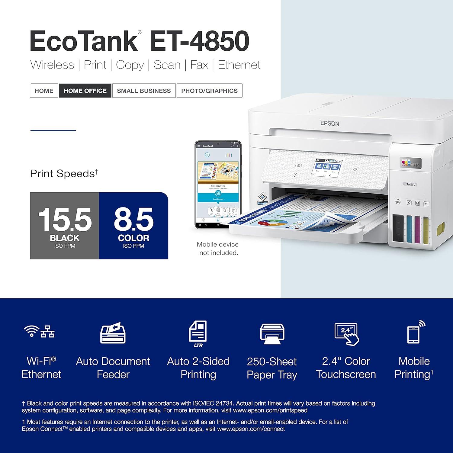 Epson EcoTank ET-4850 All-in-One Cartridge-Free Supertank Printer - White