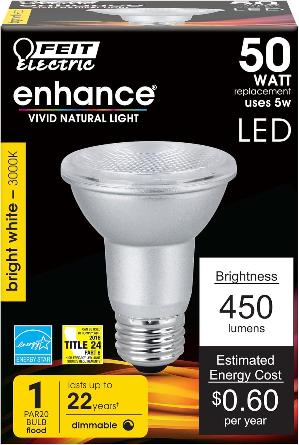 Feit Electric PAR20 E26 (Medium) LED Bulb Warm White 50 Watt Equivalence 1 pk