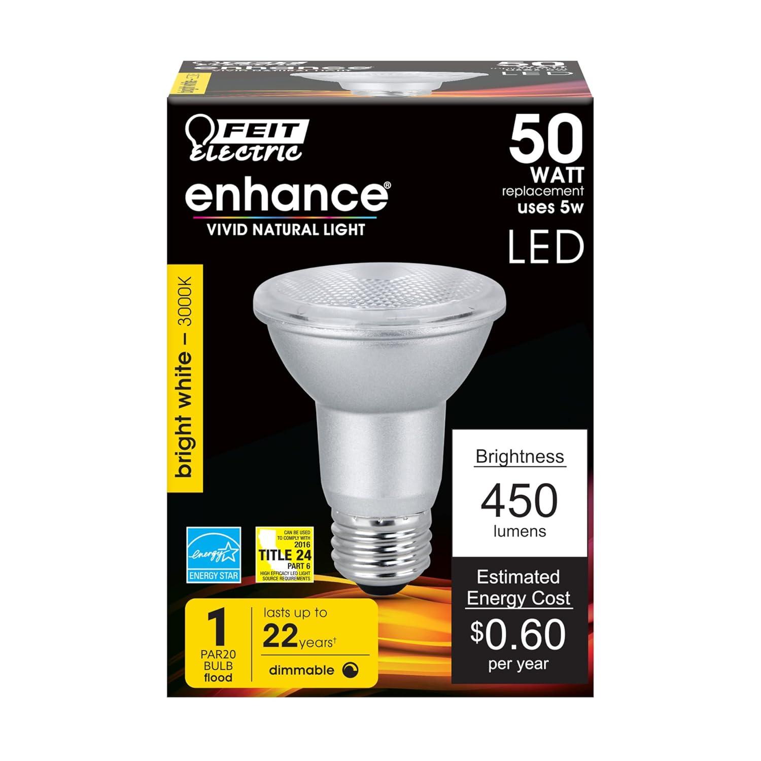 Feit Electric PAR20 E26 (Medium) LED Bulb Warm White 50 Watt Equivalence 1 pk