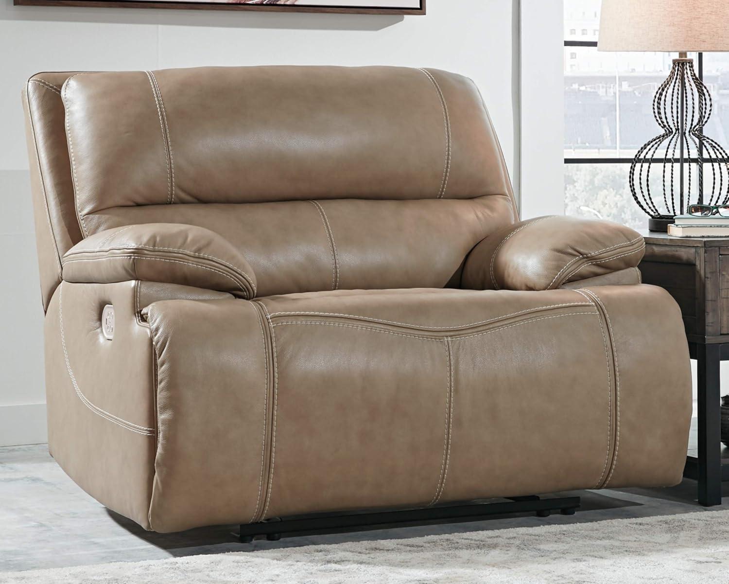 Ashley Furniture Ricmen Leather Power Recliner in Putty