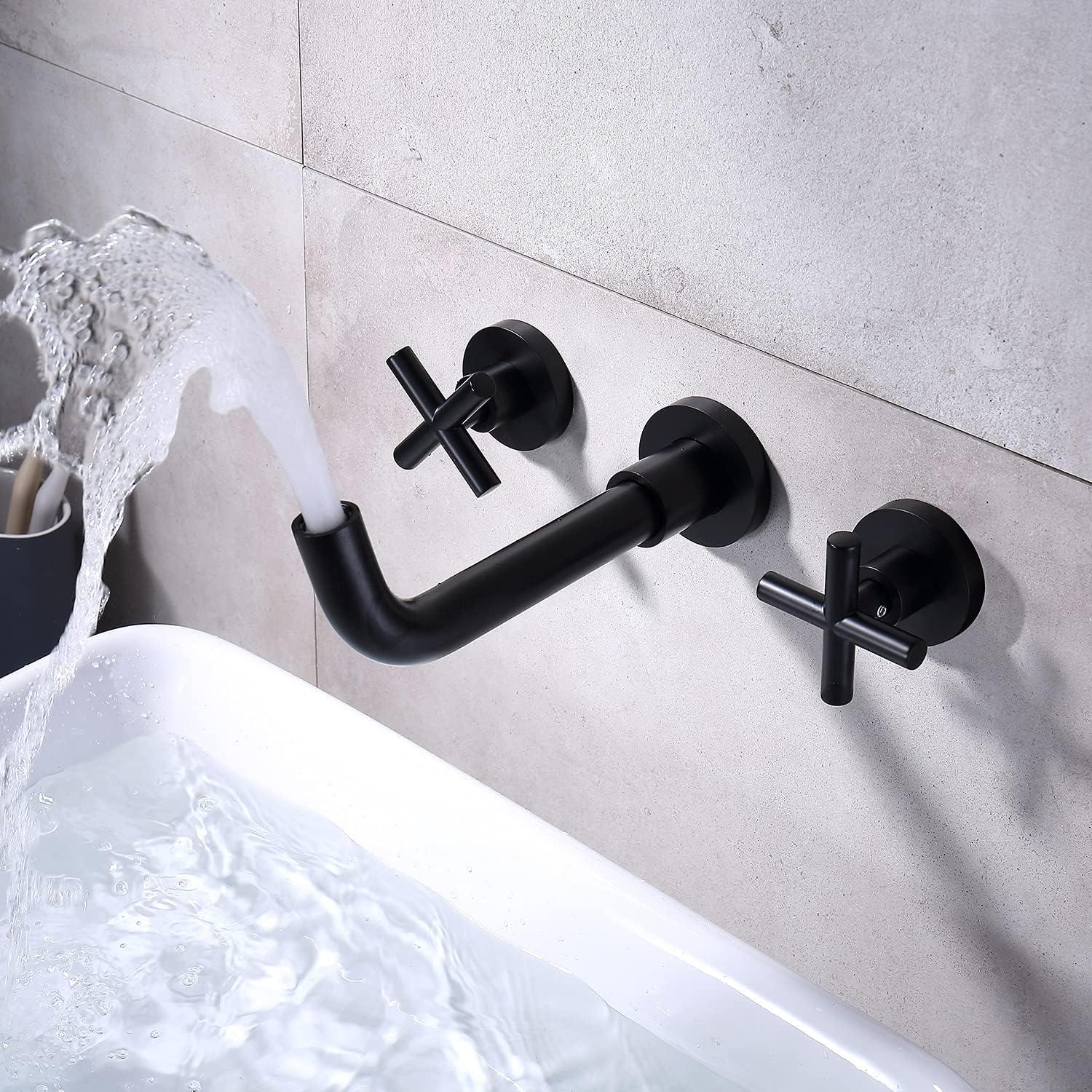 Matte Black Wall Mounted Double Handle Bathroom Faucet