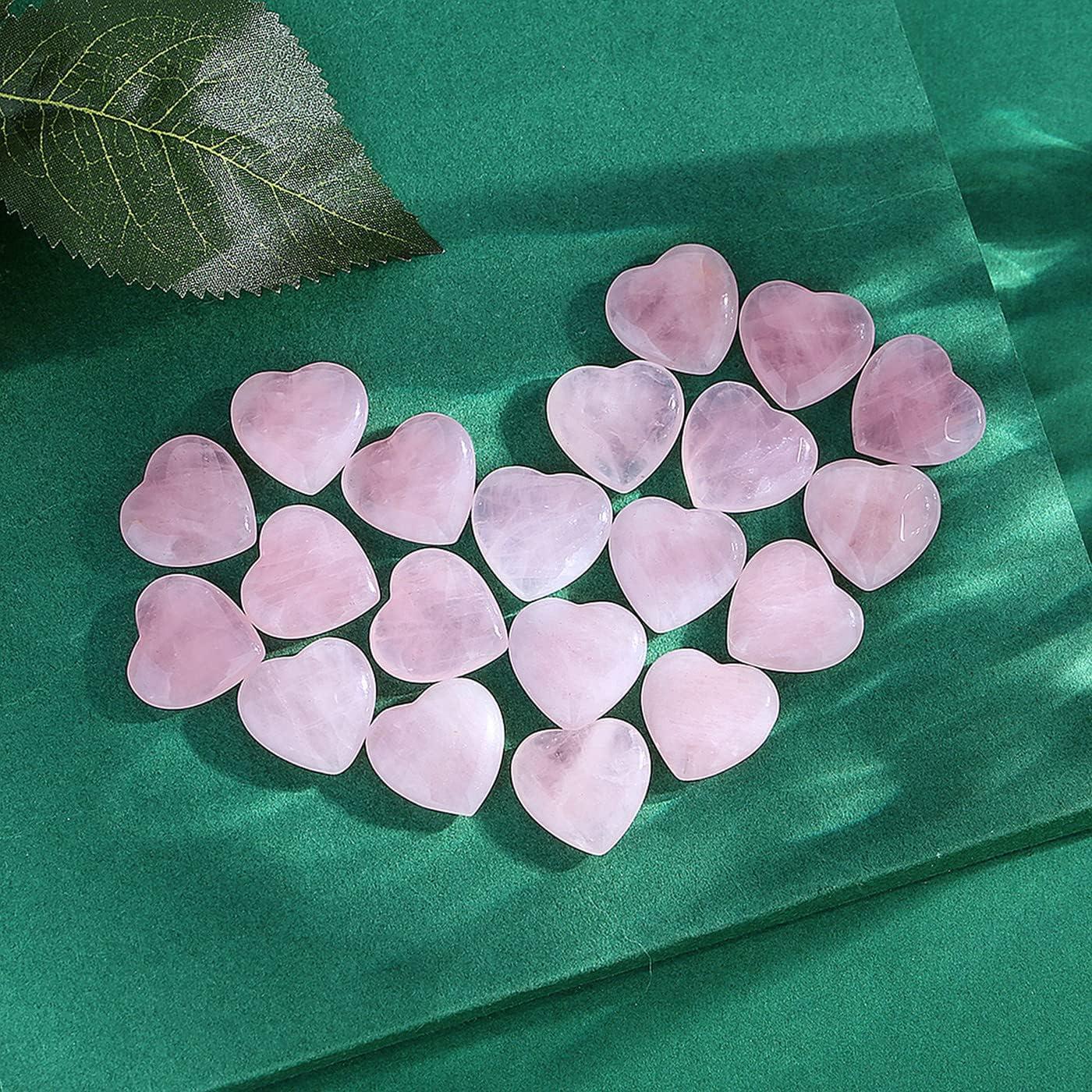 20-Piece Pink Rose Quartz Heart-Shaped Healing Stones Set