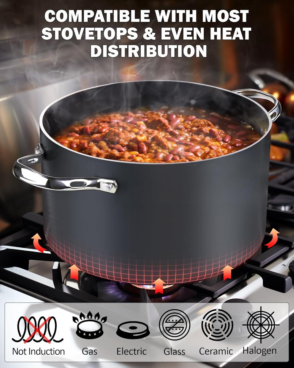 7-Quart Black Hard Anodized Nonstick Aluminum Stockpot with Glass Lid