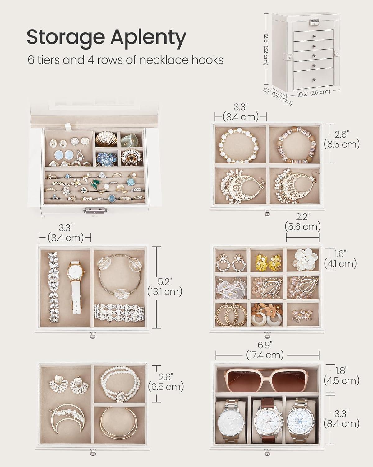 Wonderful Mirror Drawers Jewelry Boxes, White, 6.84 lbs