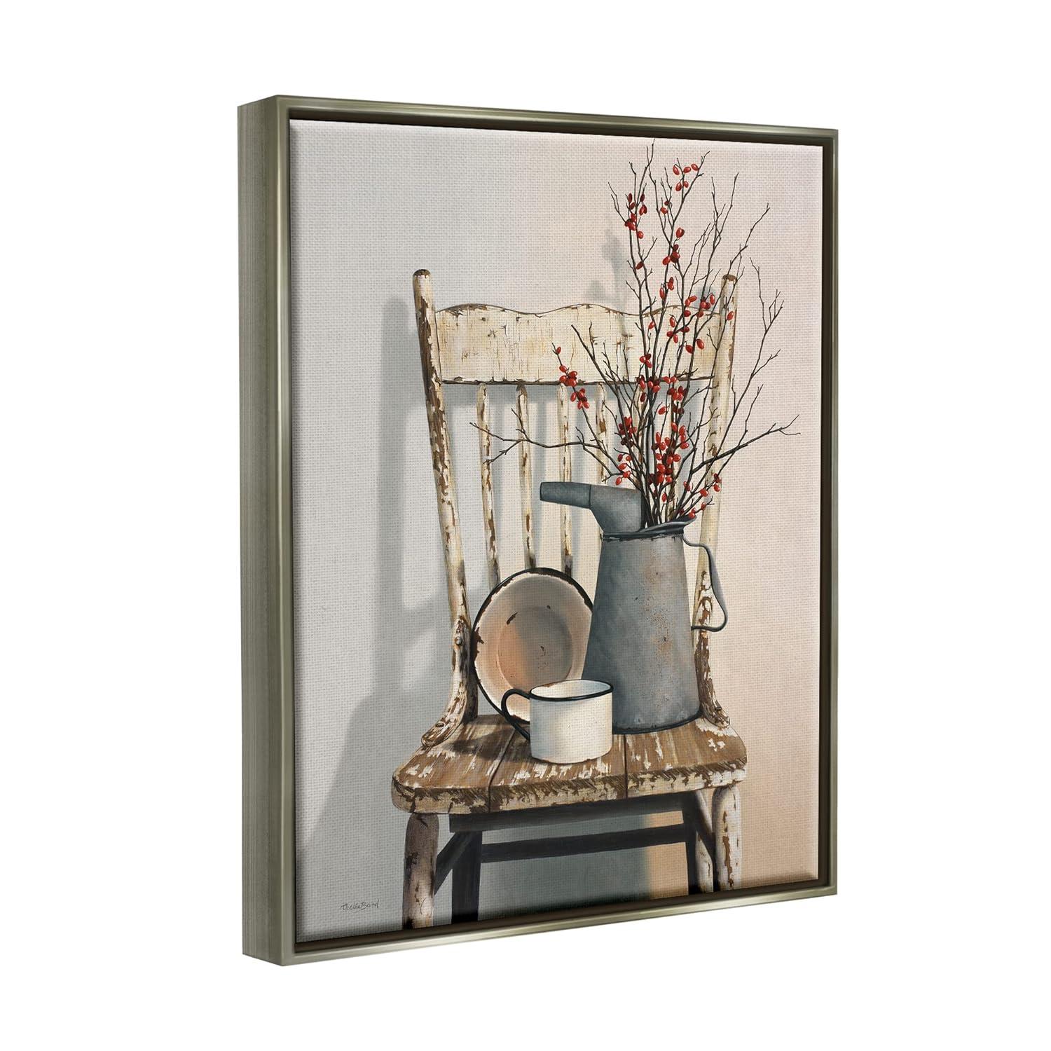 Stupell Industries Vintage Rustic Things Neutral Painting Gray Floater Framed Canvas Wall Art, 16 x 20