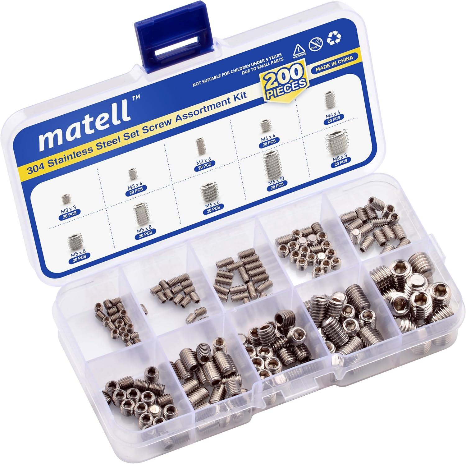 200pcs Stainless Steel Hex Allen Head Socket Set Screw Assortment Kit Socket Set Screw with Internal Hex Drive (Silver)