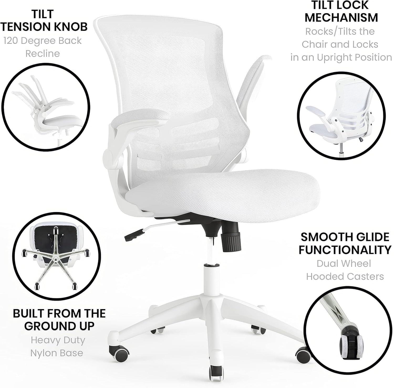 Flash Furniture Mid-Back Mesh Swivel Ergonomic Task Office Chair with Flip-Up Arms