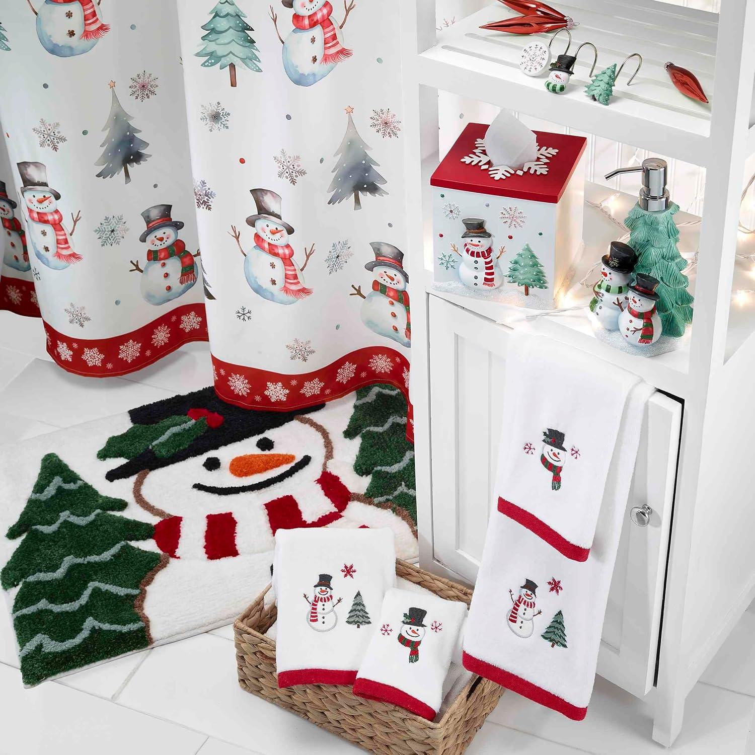 Winter Snowman White Cotton Hand Towels Set of 2