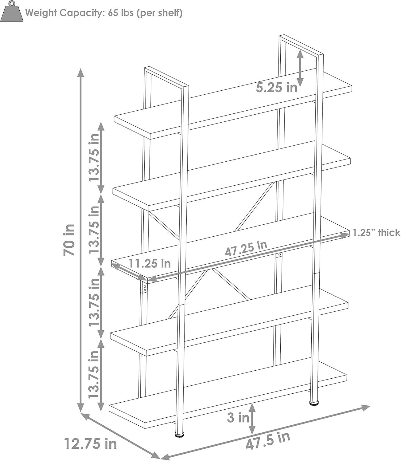 Sunnydaze 5 Shelf Industrial Style Freestanding Etagere Bookshelf with Wood Veneer Shelves