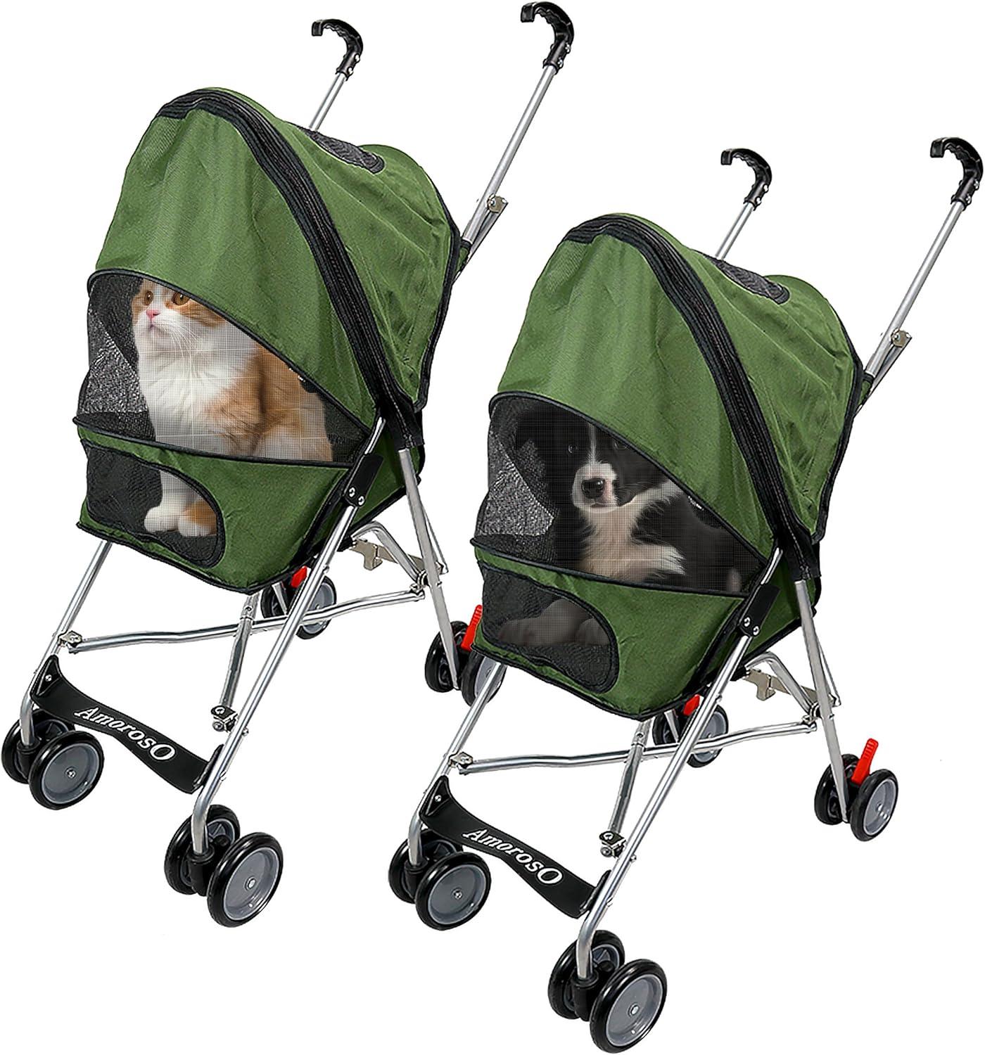 Green Foldable Metal Frame Pet Stroller with Mesh Window