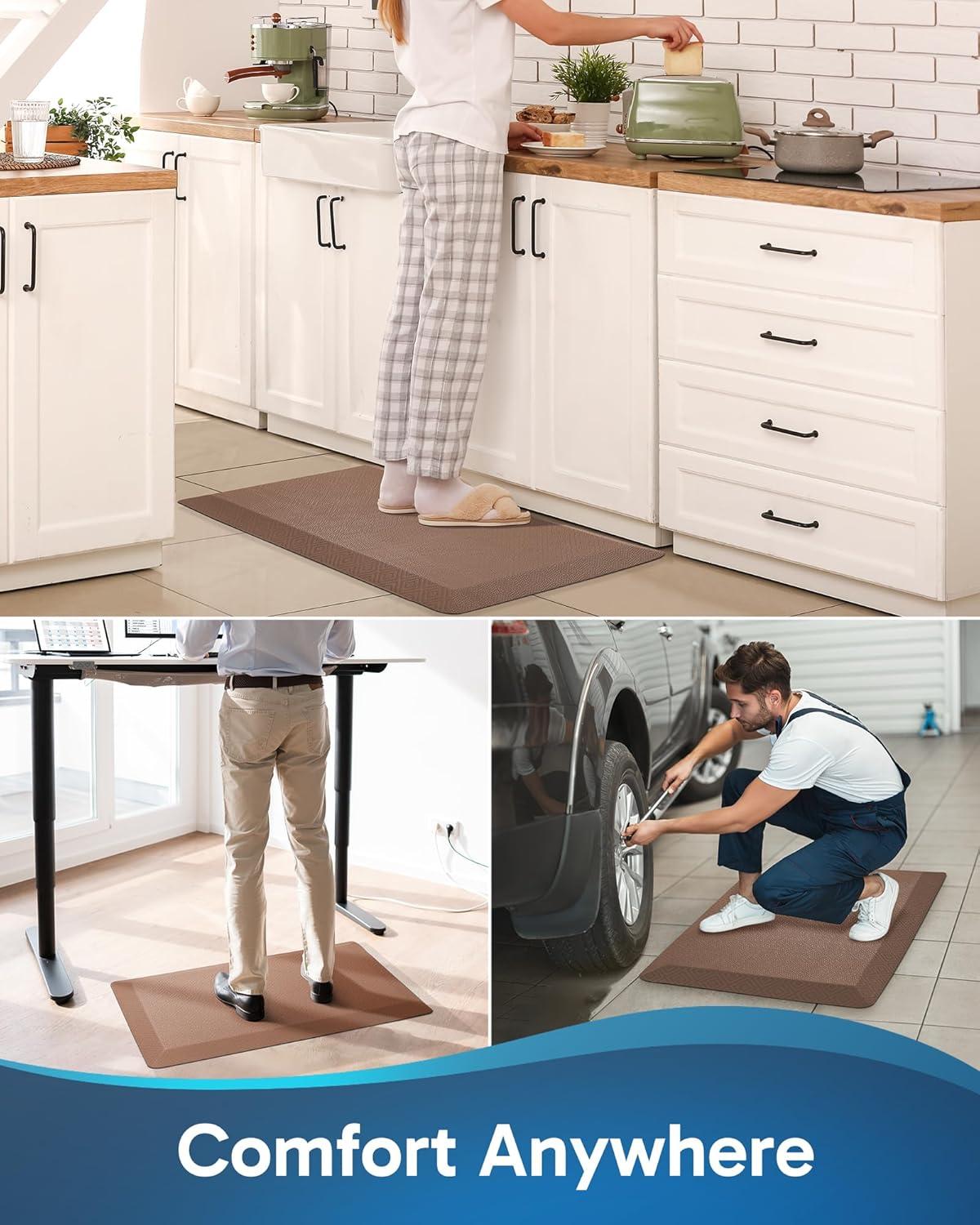 Ophanie Kitchen mats for Floor, 3/4 inch Thick, Kitchen Rugs, Anti Fatigue Standing Cushioned Mat, Waterproof,Comfort Ergonomic mat for Office, Home, Sink, 20''x39'' Brown Non-Slip Bottom