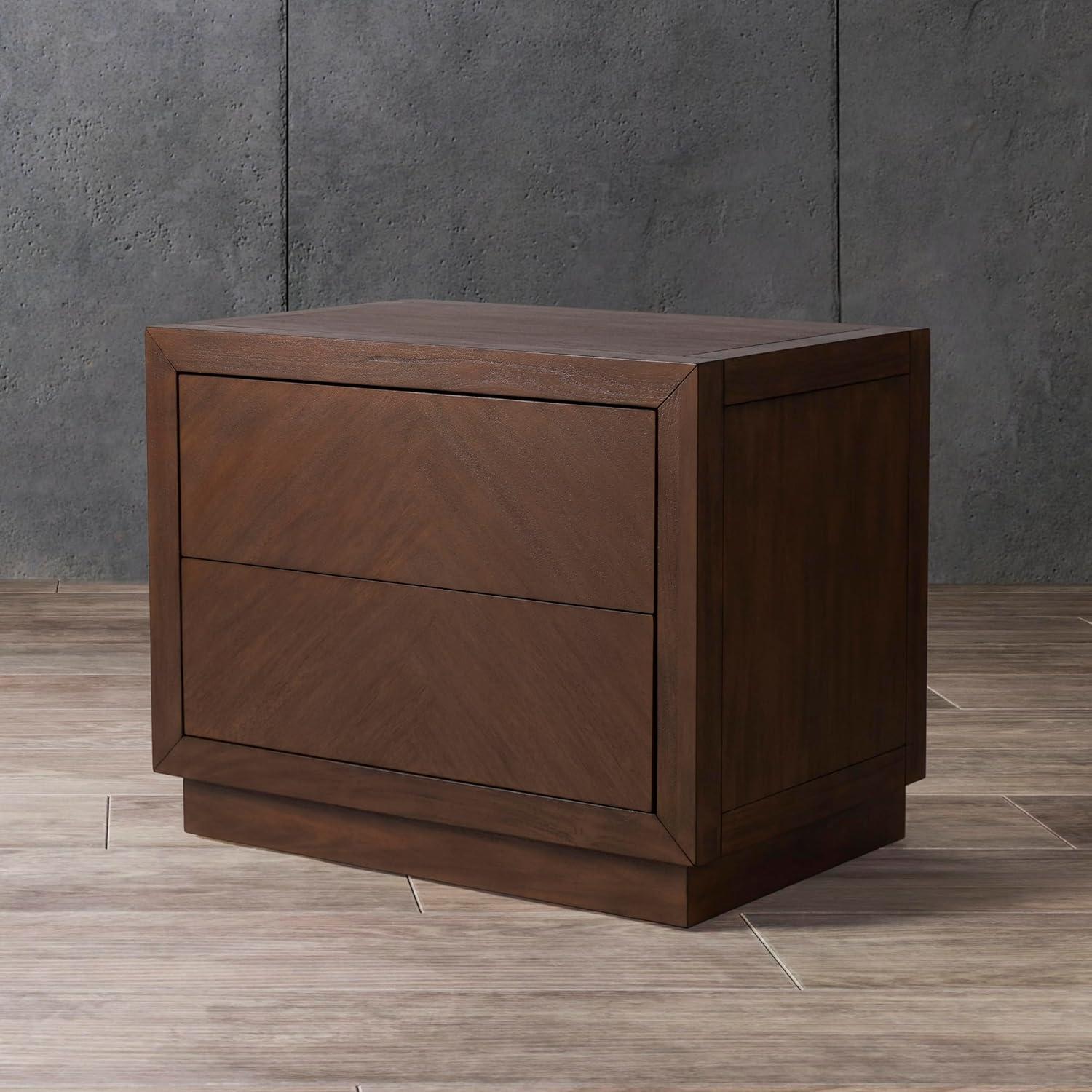 Steve 2-Drawer Brown Mahogany Wood Nightstand