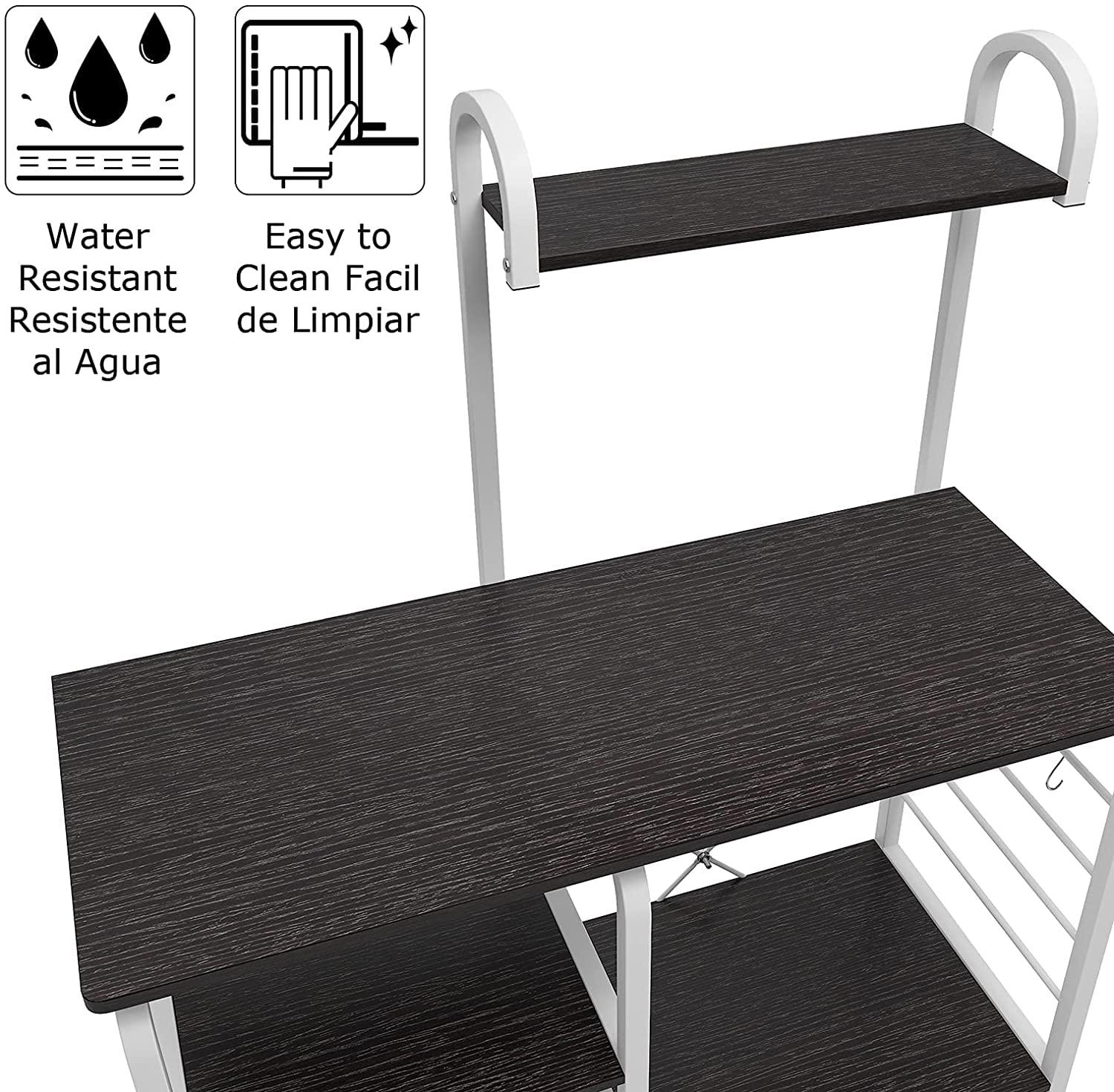 SogesPower Kitchen Stand 4-Tier Storage Shelf with Hooks Microwave Oven Stand Multifunction Workstation Shelf Black 35.4"L x 15.4"W x 55.1"H