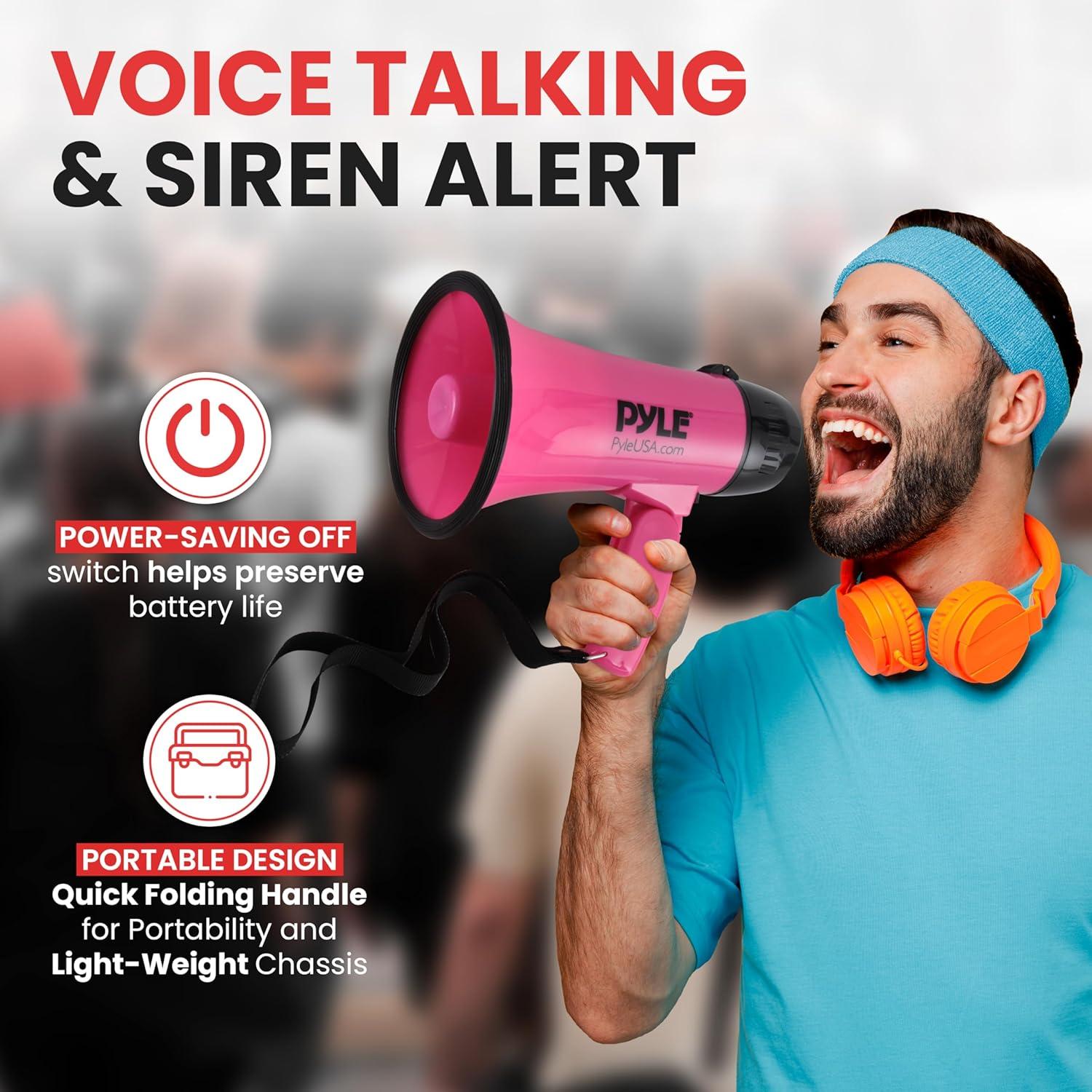 Pyle Portable Megaphone Speaker Siren Bullhorn - Pink