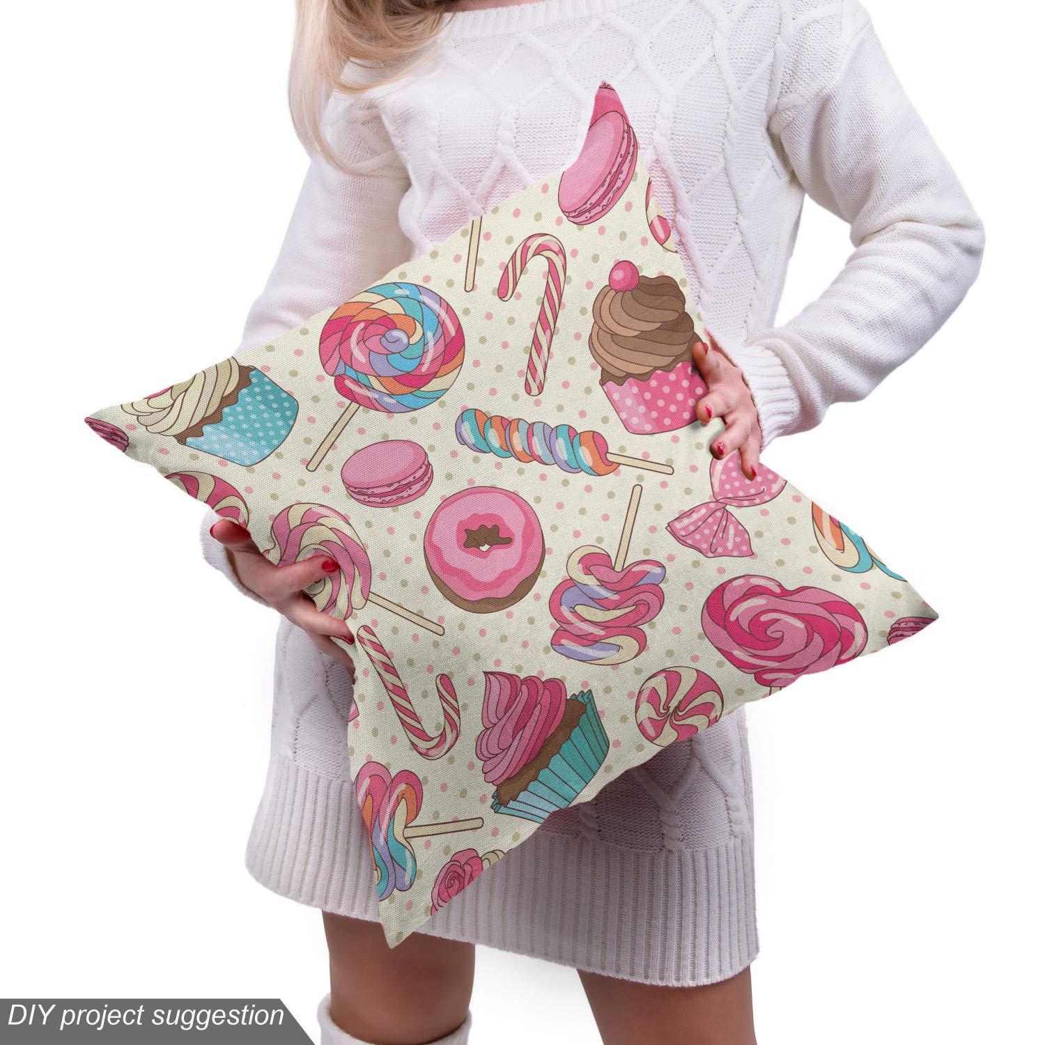 Ambesonne Candy Cane Fabric by the Yard Upholstery, Yummy Food on Dots, 1 Yard, Multicolor