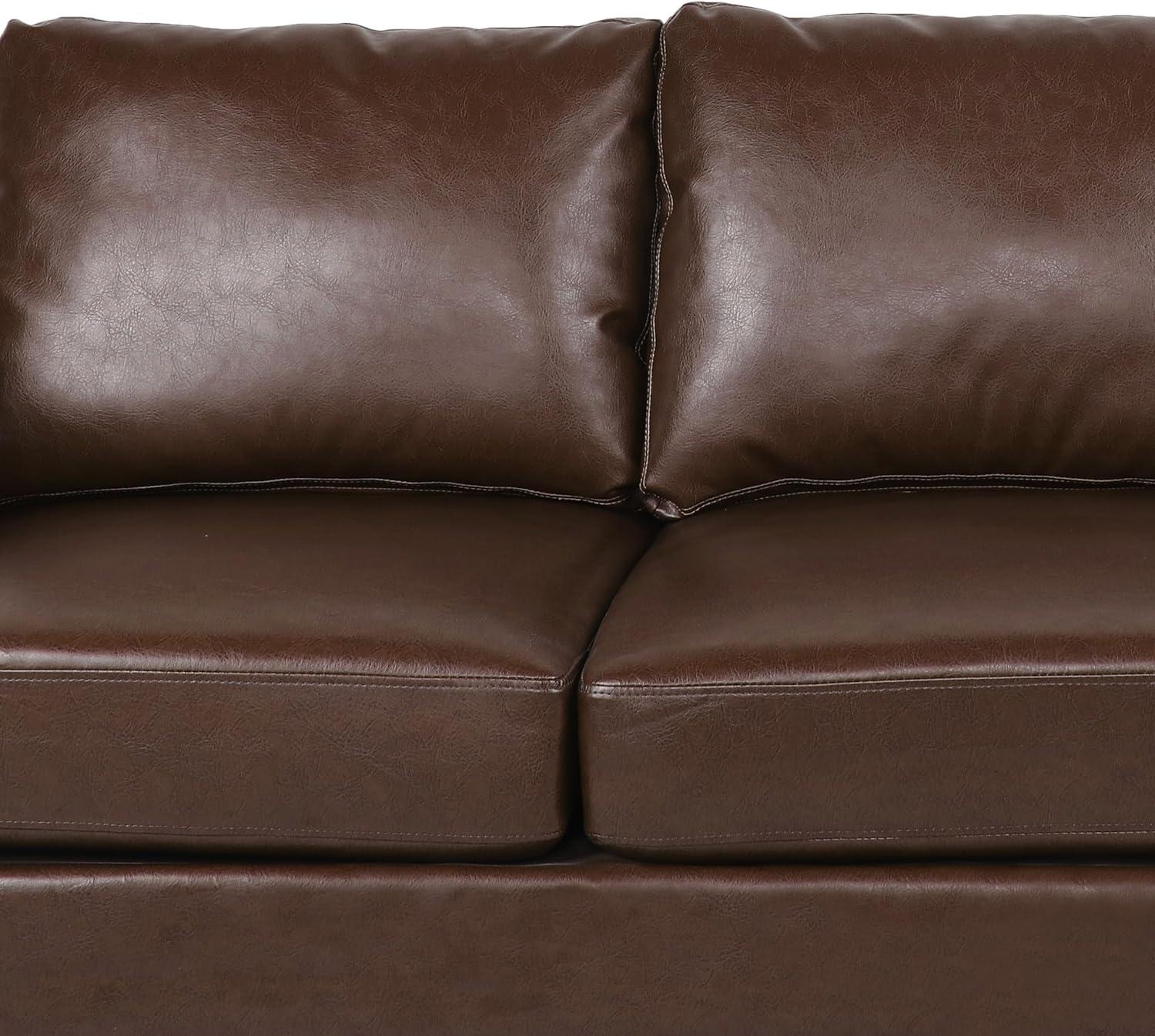 GDF Studio Dowd Mid Century Modern Faux Leather 3 Seater Sofa, Dark Brown