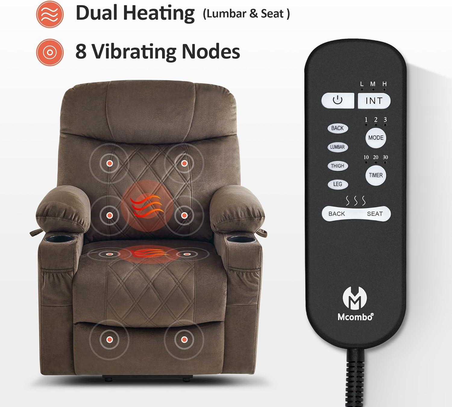 MCombo Small Size Triple Motor Power Lift Recliner Chair Sofa with Massage and Dual Heating, Adjustable Headrest for Elderly People Petite, USB Ports, Extended Footrest, Fabric 7222 (Dark Grey)