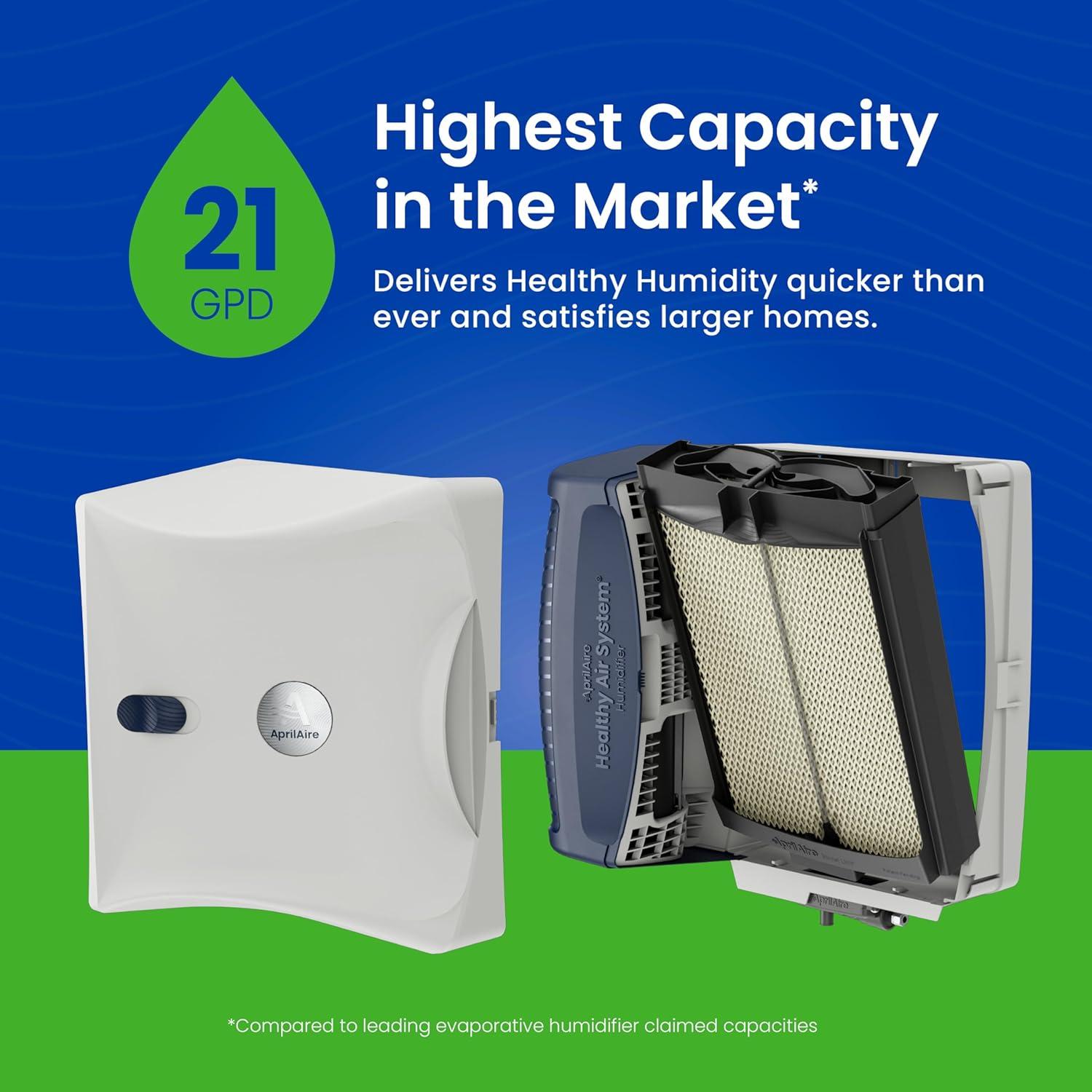 AprilAire 720M Whole-House Fan-Powered Evaporative Humidifier – 21 Gallons Per Day, Water Saving With Manual Control for up to 6,250 Sq. Ft., Part of the AprilAire Healthy Air System
